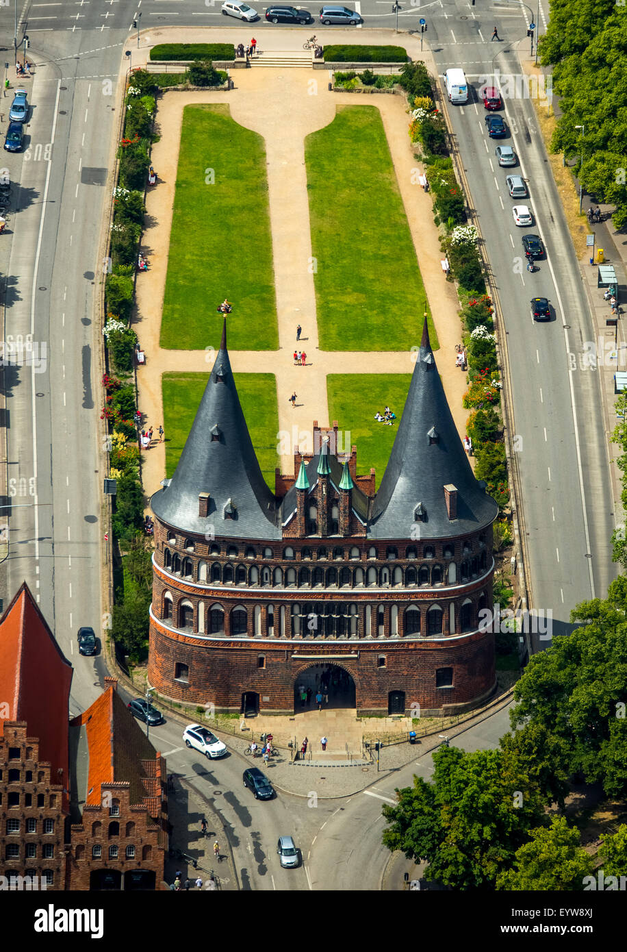 Holstentor, späte gotische Stadttor, Wahrzeichen von Lübeck, Bucht von Lübeck, Lübeck, Schleswig-Holstein, Deutschland Stockfoto