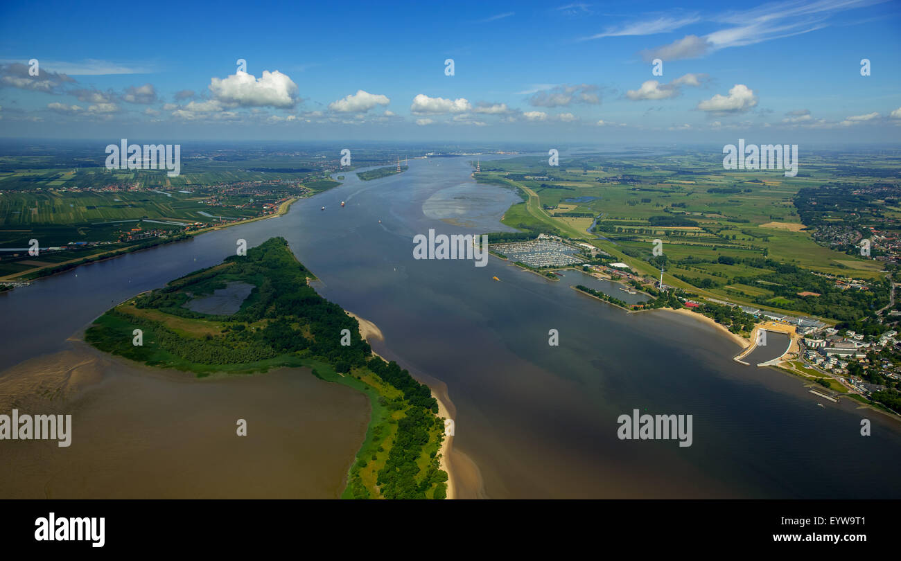 Gezeiten Bäche bei Ebbe auf Halbkalbsand Insel in der Elbe, in der Nähe von Wedel und Jork, Niedersachsen, Deutschland Stockfoto