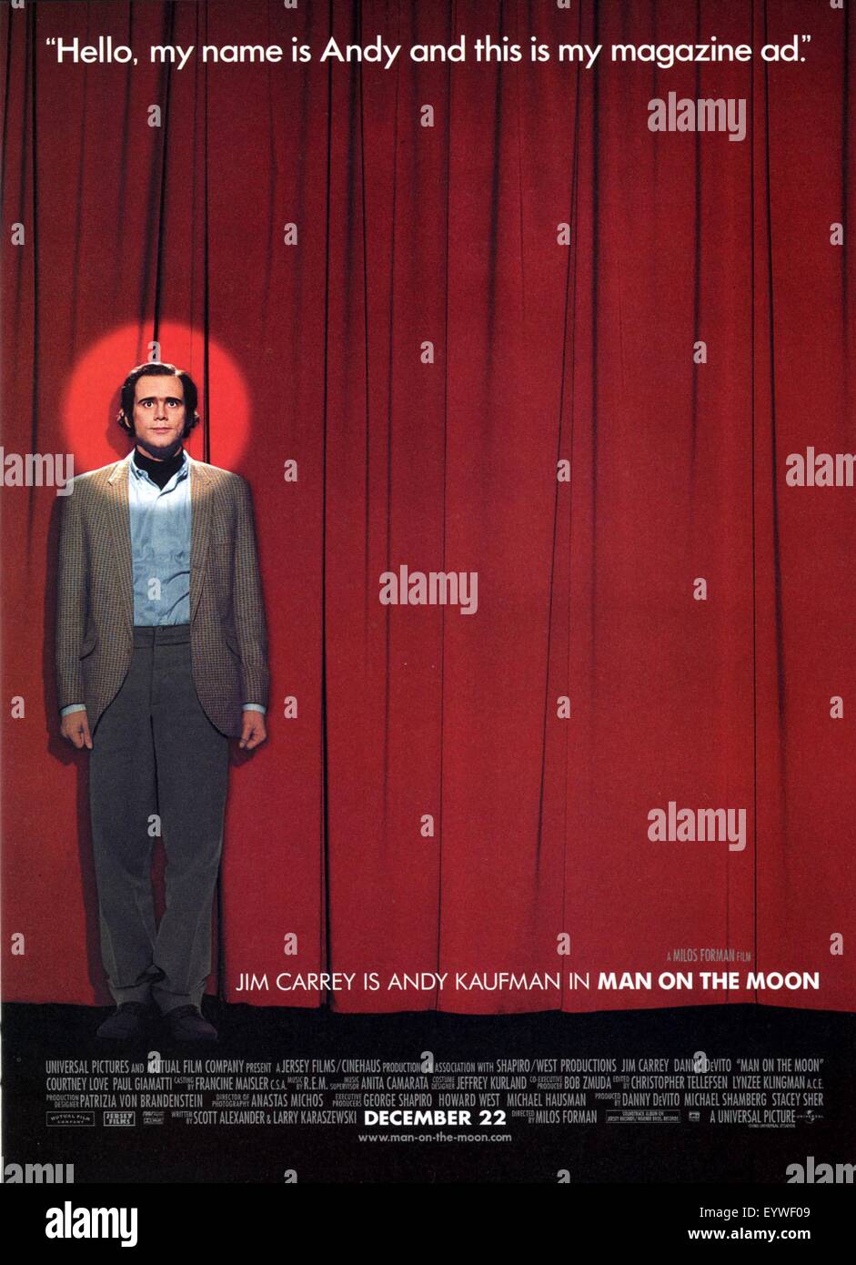 Mensch auf dem Mond; Jahr: 1999; Regie: Milos Forman; Jim Carrey; Filmplakat (USA) Stockfoto