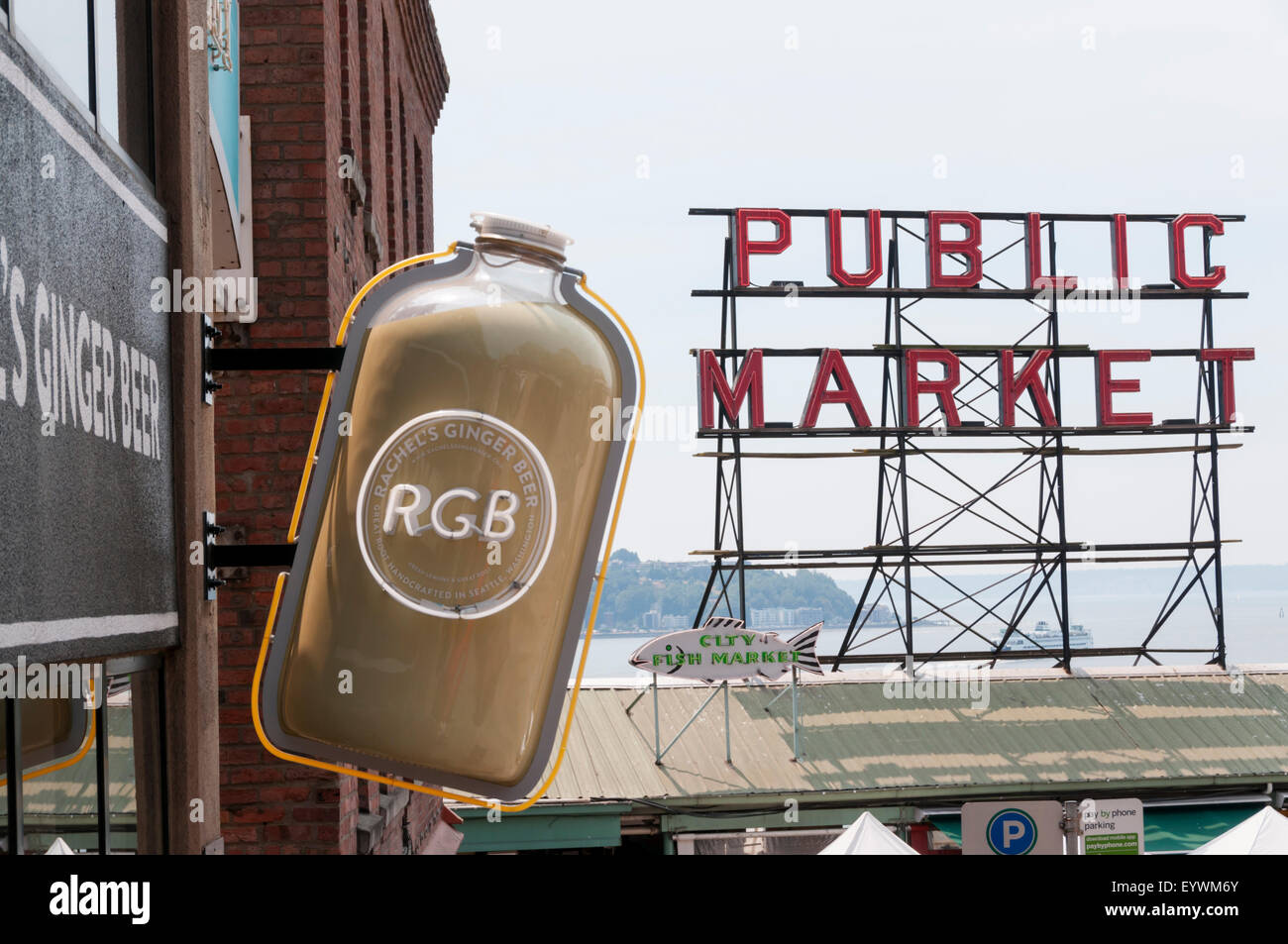 Zeichen am Pike Place Market in Seattle. Stockfoto