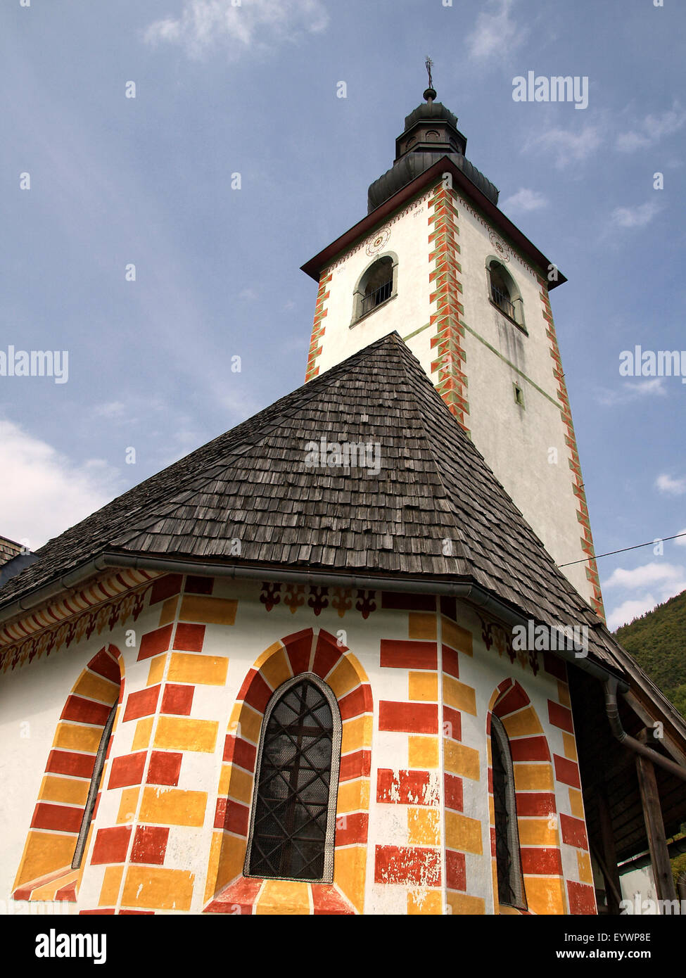 Kirche von Stara Fuzina. Triglav Nationalpark. Region Gorenjska. Slowenien. Stockfoto