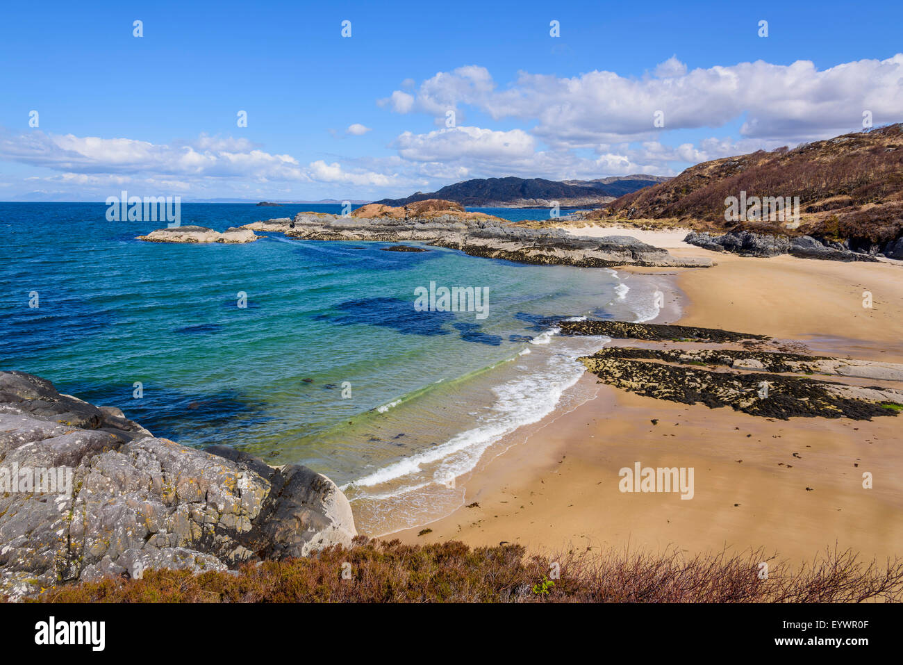 Singen, Sand, Strand, Kentra, Ardnamurchan Halbinsel, Lochaber, Highlands, Schottland, Vereinigtes Königreich, Europa Stockfoto