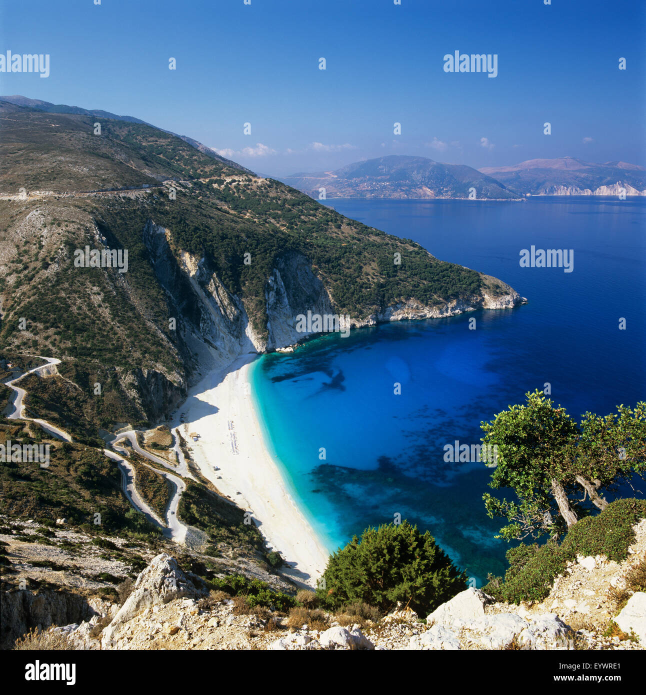 Myrtos Strand, Nordwestküste, Kefalonia, Ionische Inseln, griechische Inseln, Griechenland, Europa Stockfoto