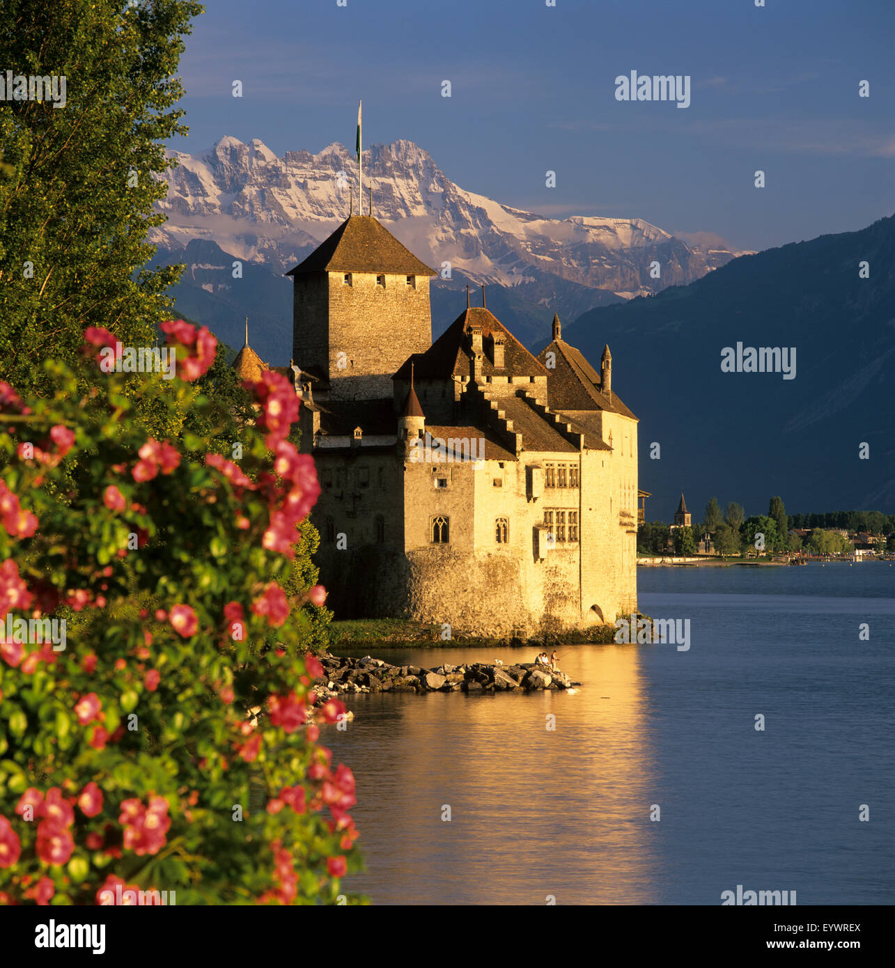 Chateau de Chillon (Schloss Chillon) am Genfer See, Veytaux, Kanton Waadt, Schweiz, Europa Stockfoto