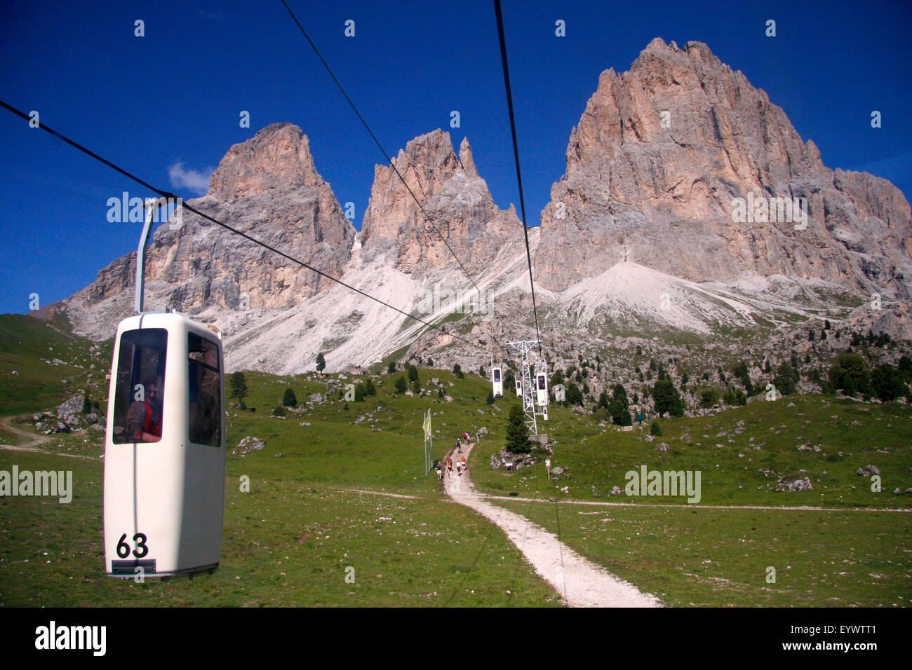 Stehgondel, Plattkofels, Dolomiten, Italien. Stockfoto