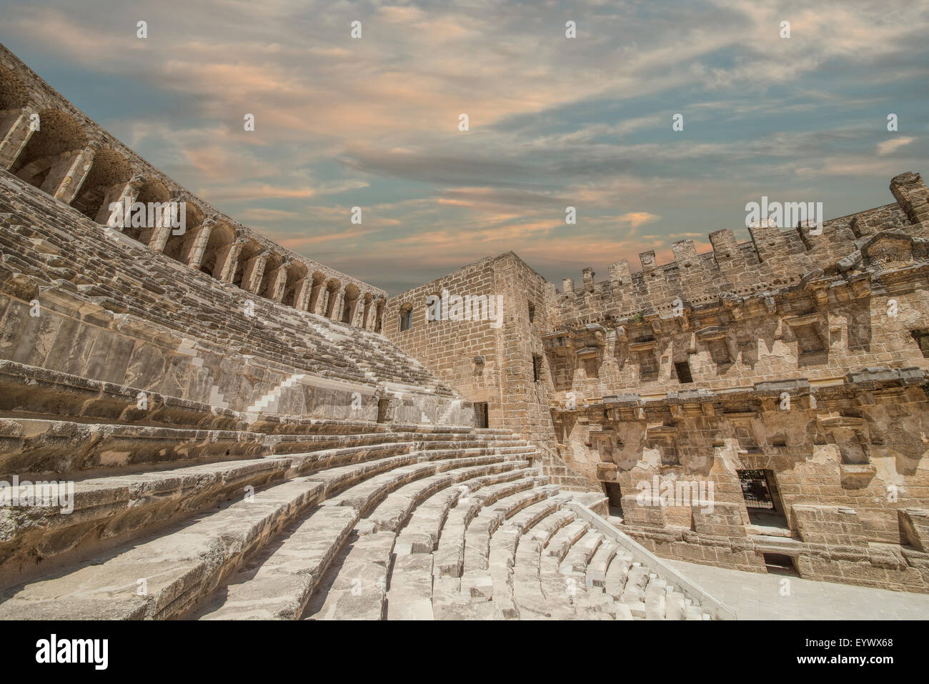 Alten Amphitheater Aspendos in Antalya, Türkei - Archäologie-Hintergrund Stockfoto