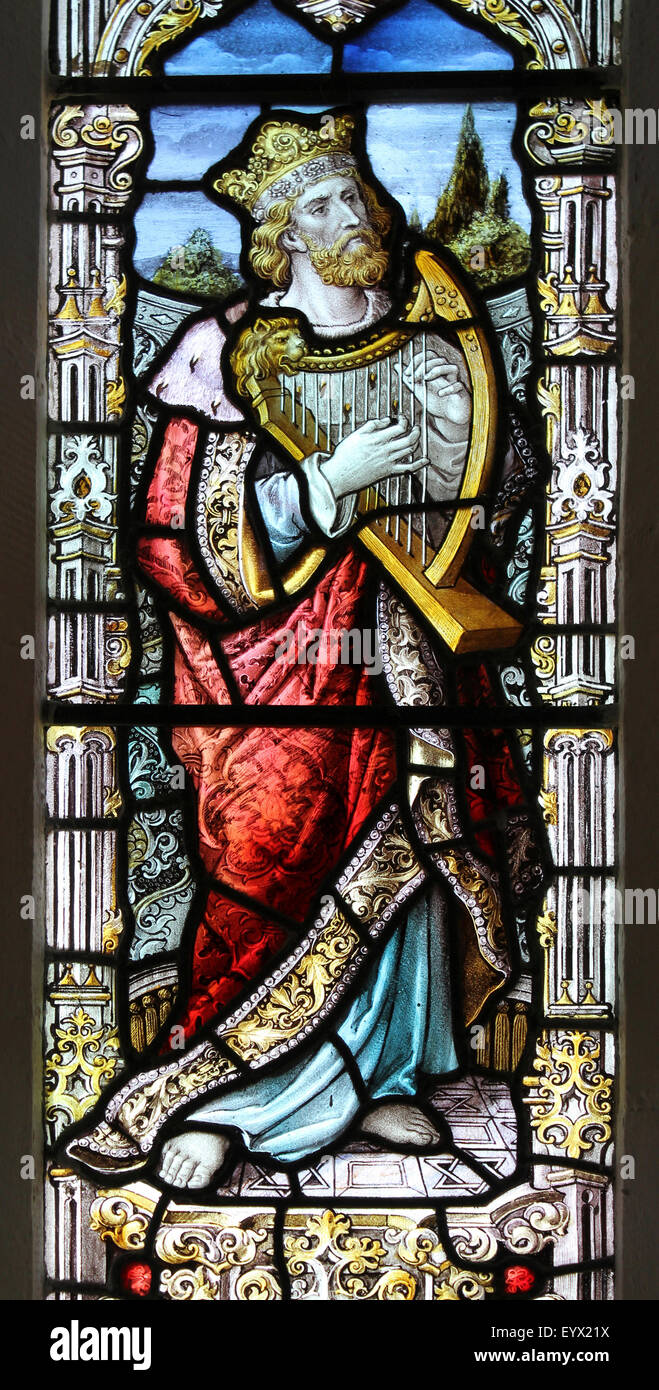 Glasmalerei-Fenster Darstellung König David von Israel Stockfoto