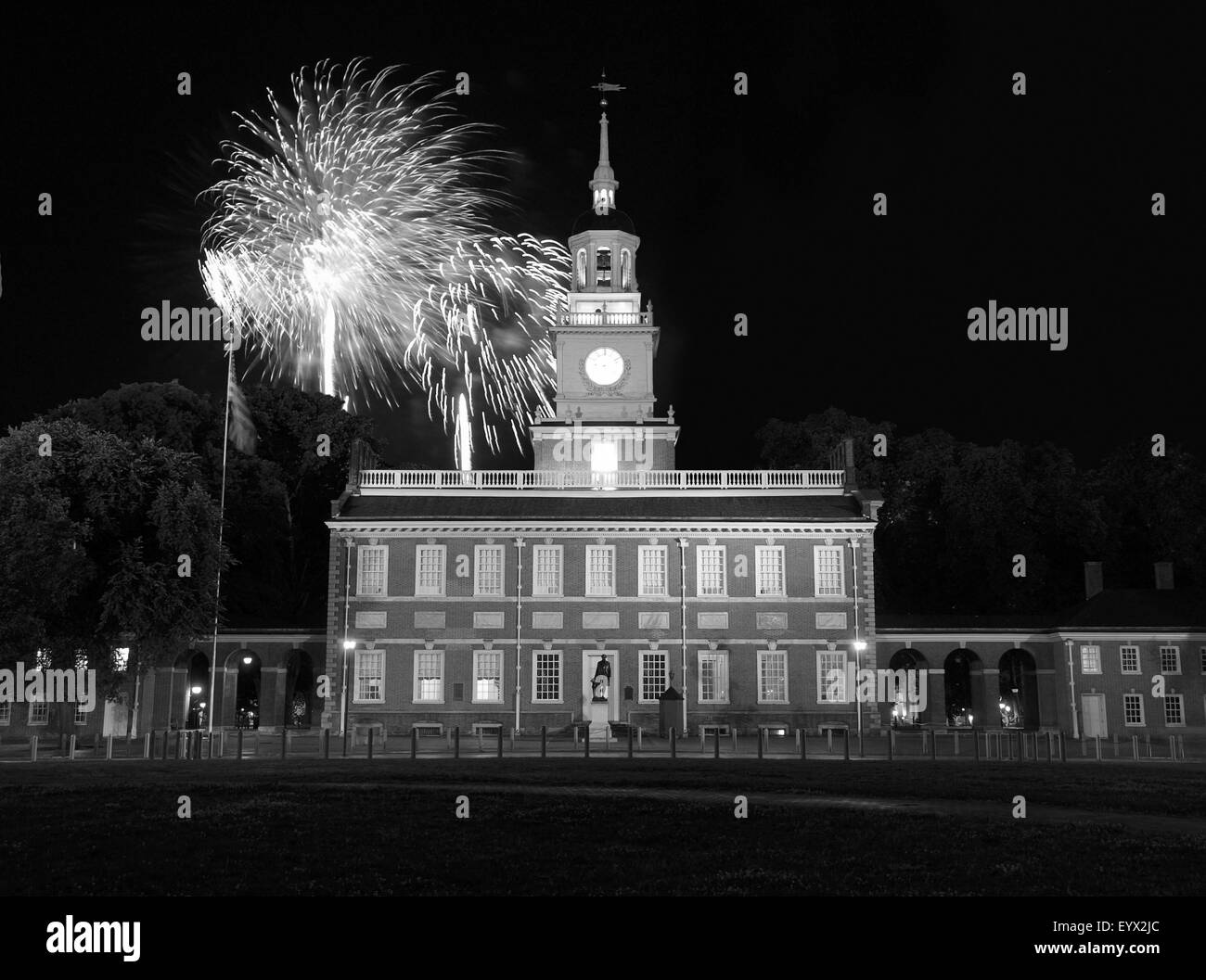 Independence Hall National Historic Park in Philadelphia Feuerwerk. Stockfoto