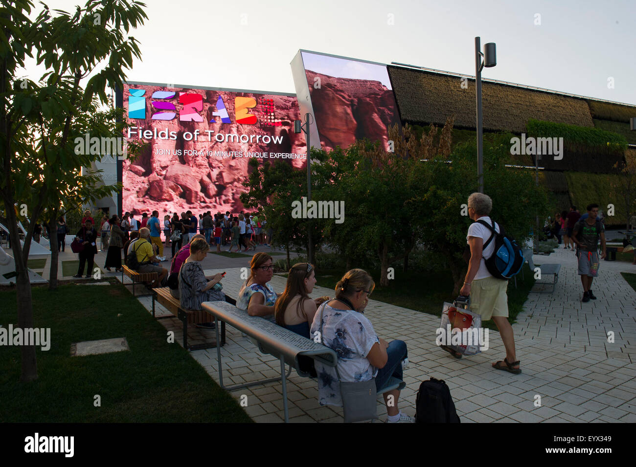 Italien-Milan-Expo-Pavillon von Israel außerhalb Abend im Jahr 2015, Architektur, Architektur, Stadt, zeitgenössisch, Europa, europäische, Stockfoto