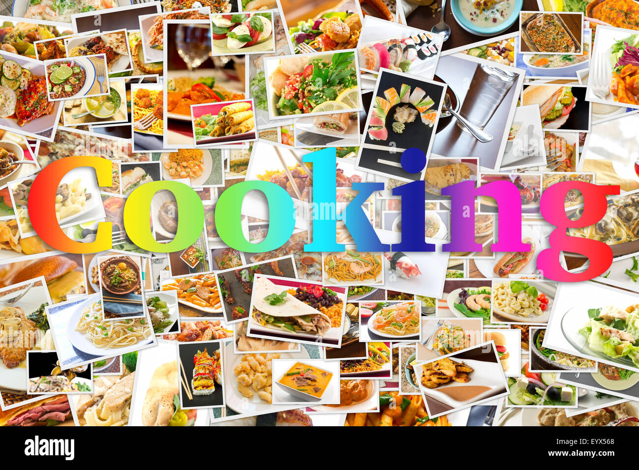 Collage von vielen weltweit beliebten Dinnershows Lebensmittel und Vorspeisen Stockfoto