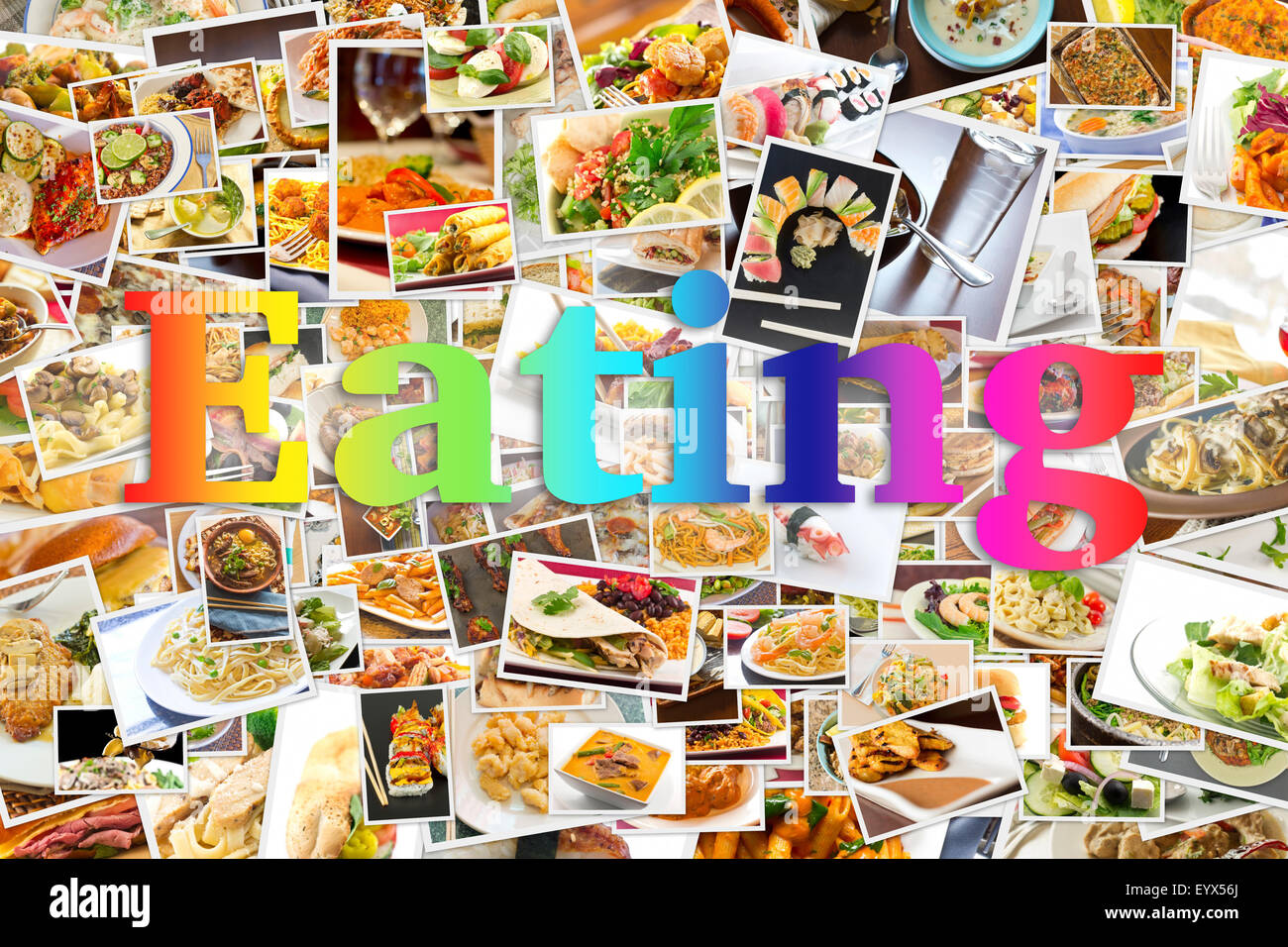 Collage von vielen weltweit beliebten Dinnershows Lebensmittel und Vorspeisen Stockfoto