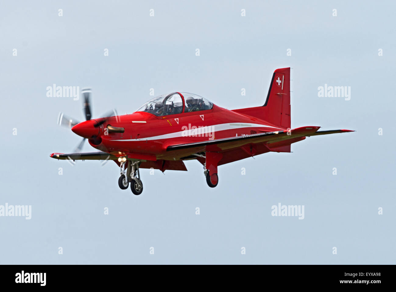 Pilatus PC-21 Turboprop-Schulflugzeug, Schweiz Luftwaffe A-107 Raf Valley Anglesey North Wales Uk Ankunft Stockfoto