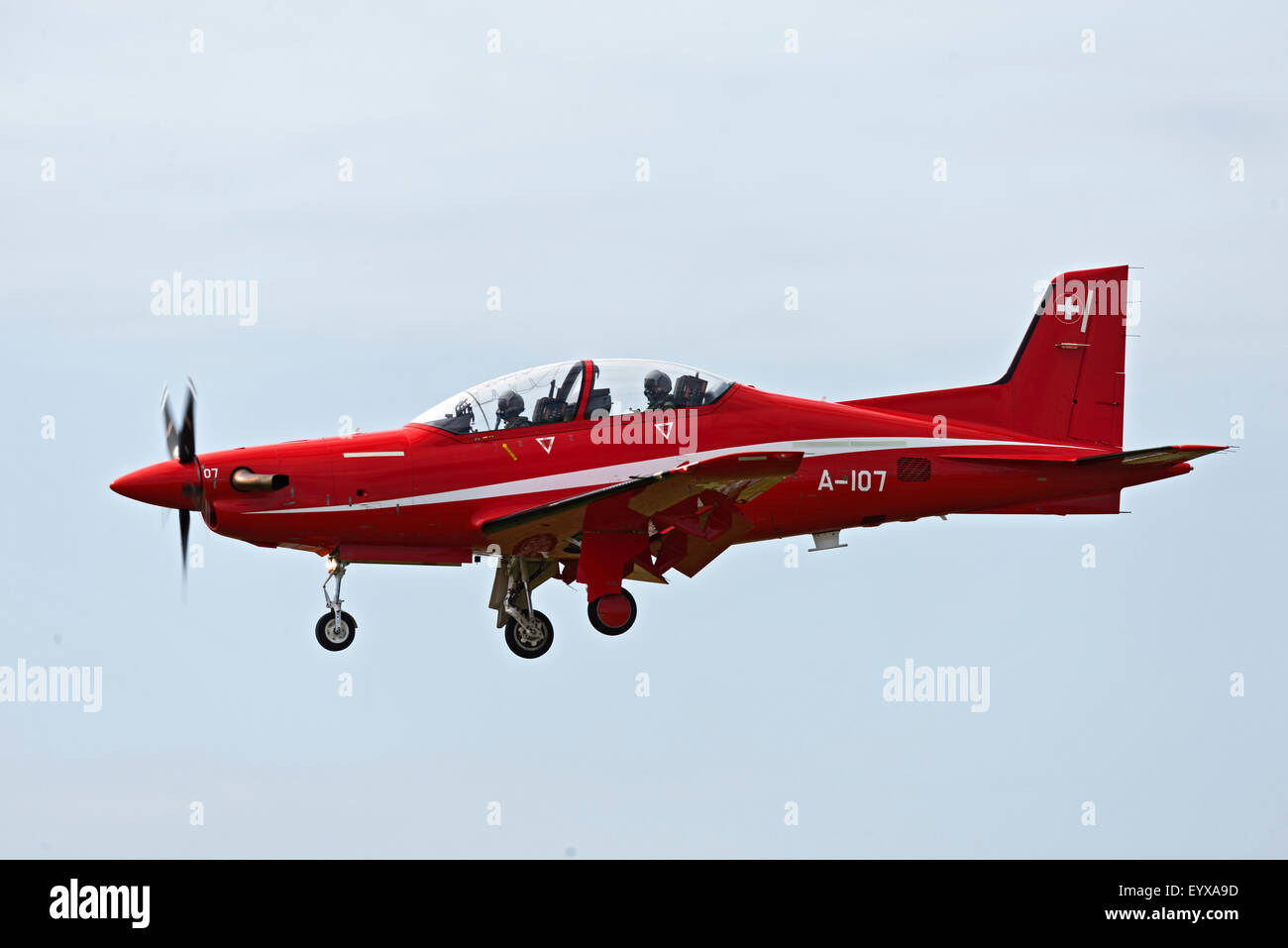 Pilatus PC-21 Turboprop-Schulflugzeug, Schweiz Luftwaffe A-107 Raf Valley Anglesey North Wales Uk Ankunft Stockfoto