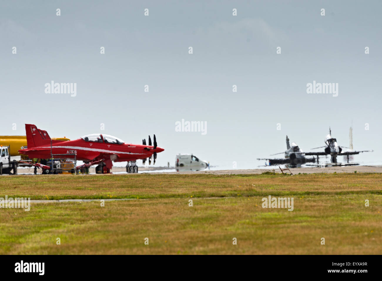 Pilatus PC-21 Turboprop-Schulflugzeug, Schweiz Luftwaffe Raf Valley Anglesey North Wales Uk Ankunft Stockfoto