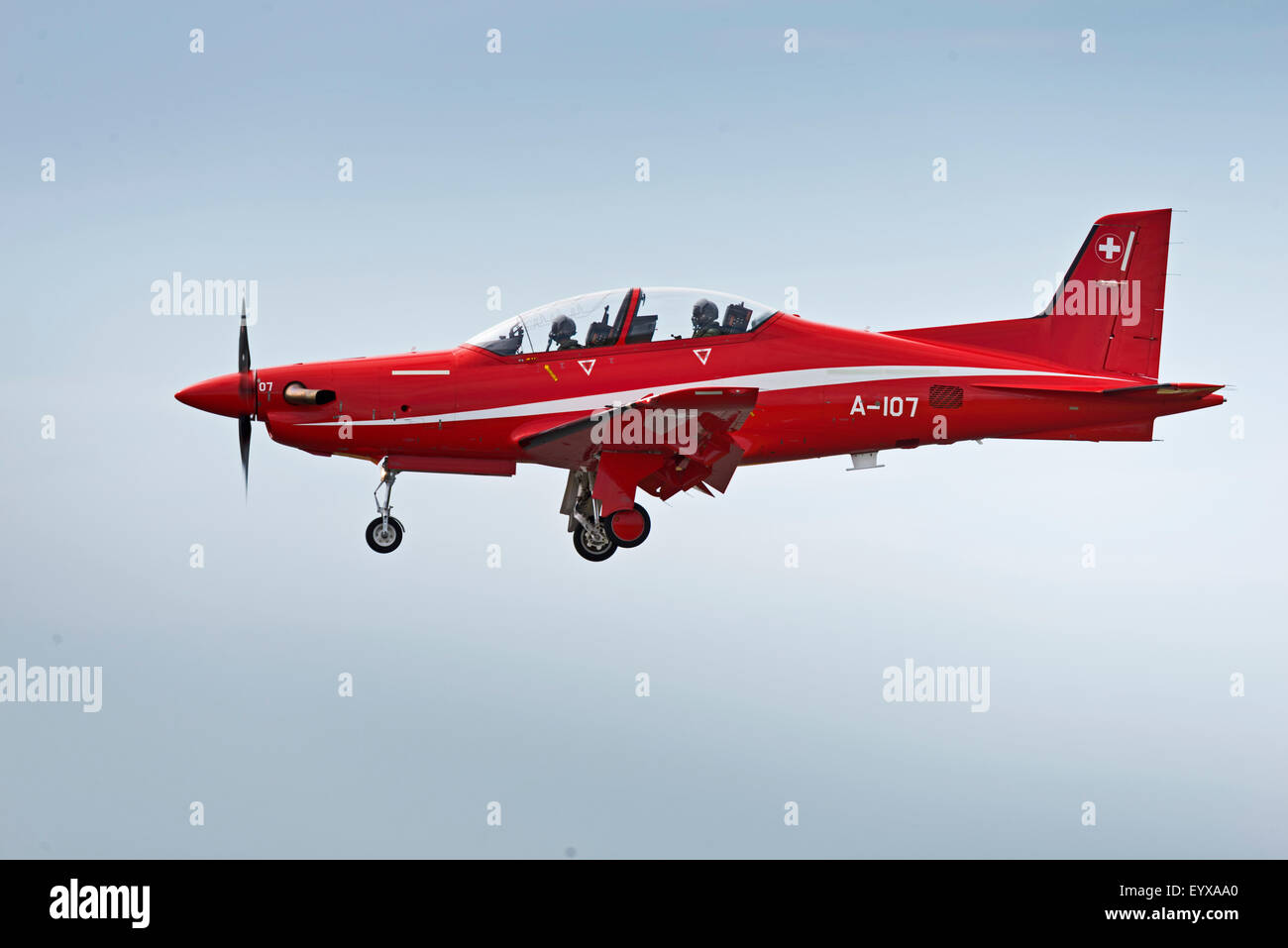 Pilatus PC-21 Turboprop-Schulflugzeug, Schweiz Luftwaffe A-107 Raf Valley Anglesey North Wales Uk Ankunft Stockfoto