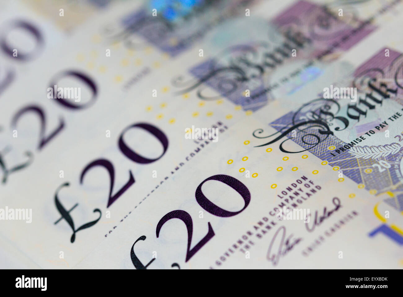 Hintergrund der Britischen Banknoten 20 Pfund Sterling Stockfoto