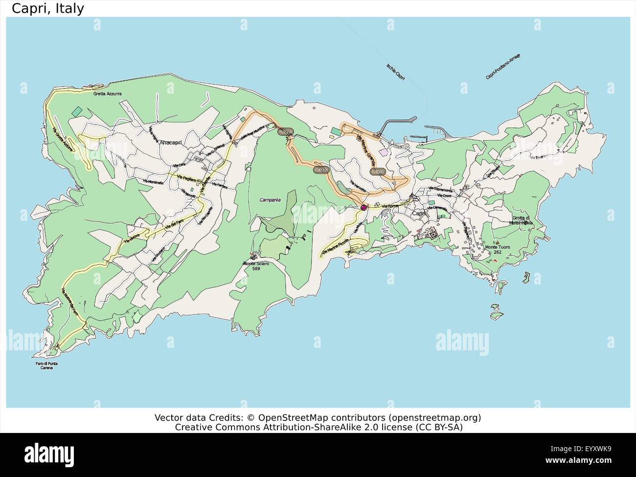 Capri Insel Italien Land Stadt Insel Staat Lageplan Vektor Abbildung