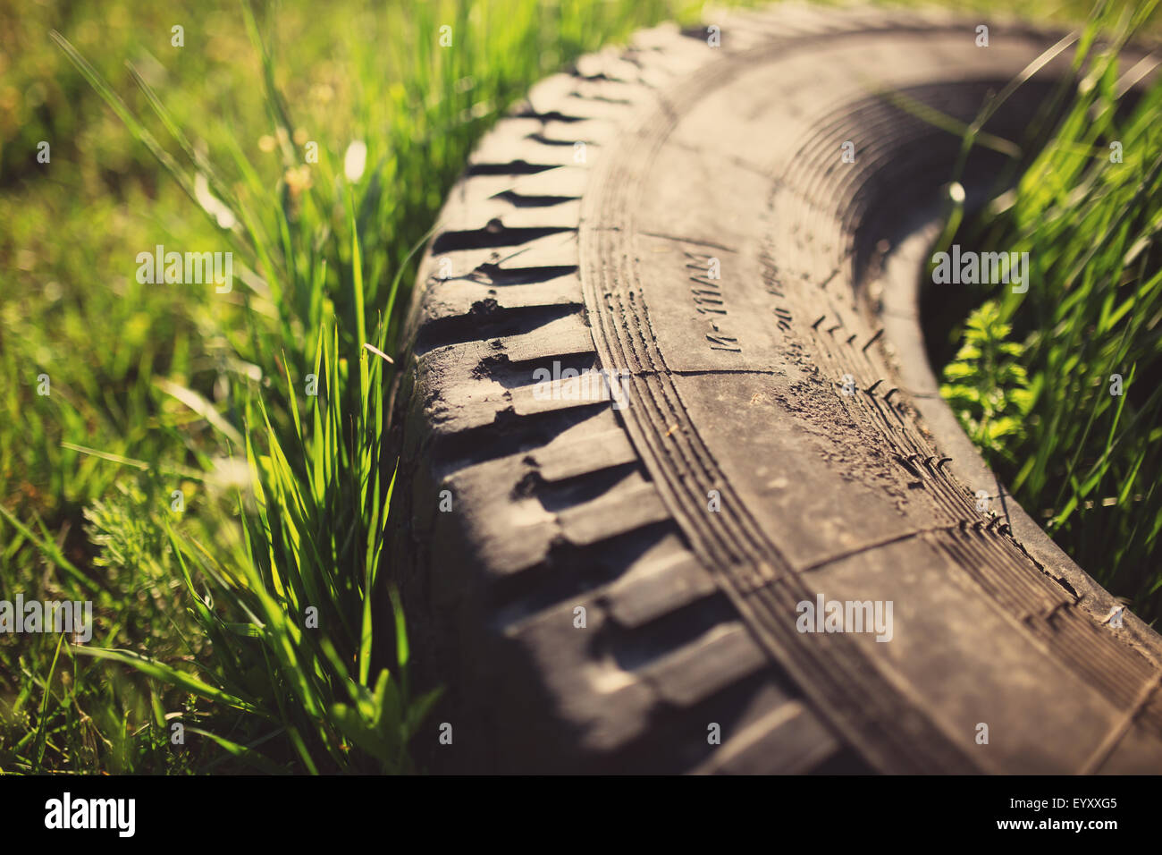 Alte Reifen Gras, getönten Foto Stockfoto