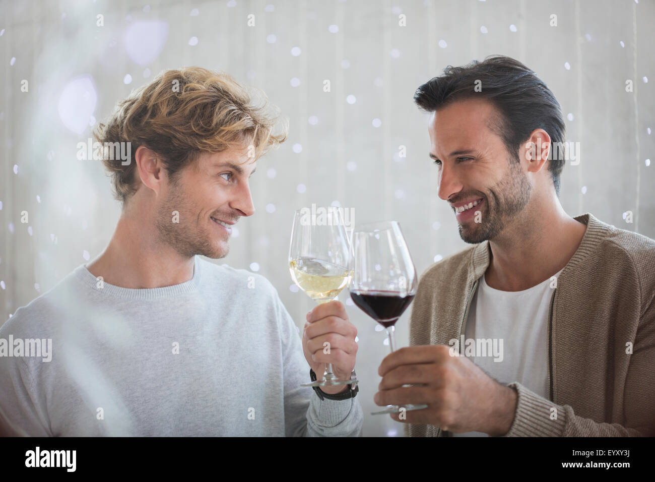 Lächelnde Männer Toasten Weingläser Stockfoto