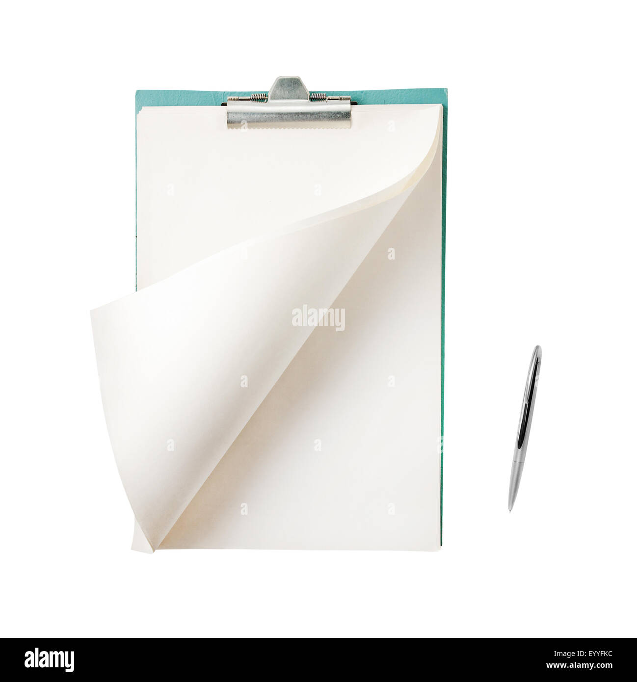 Leeren Notizblock mit Stift isoliert auf weißem Hintergrund Stockfoto