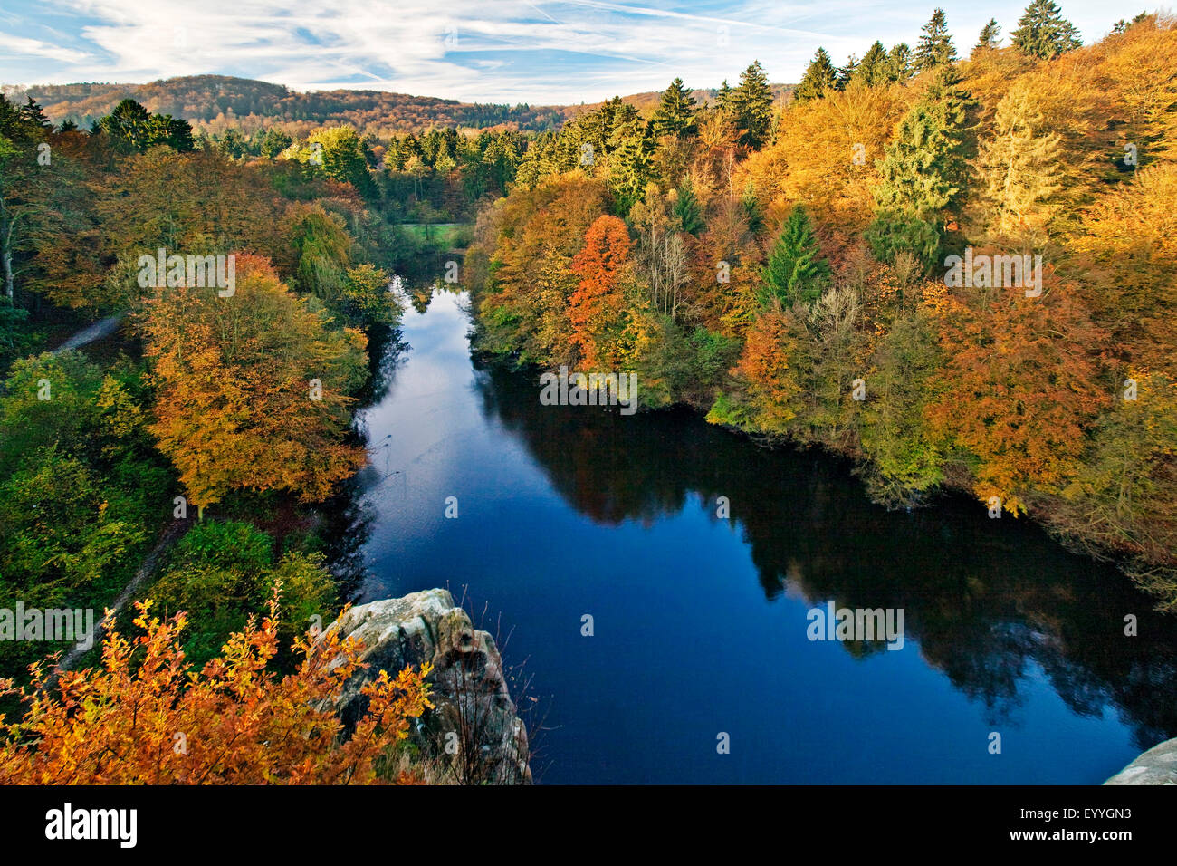 Blick vom Externsteine Wiembecke Teich im Herbst, Teutoburger Wald