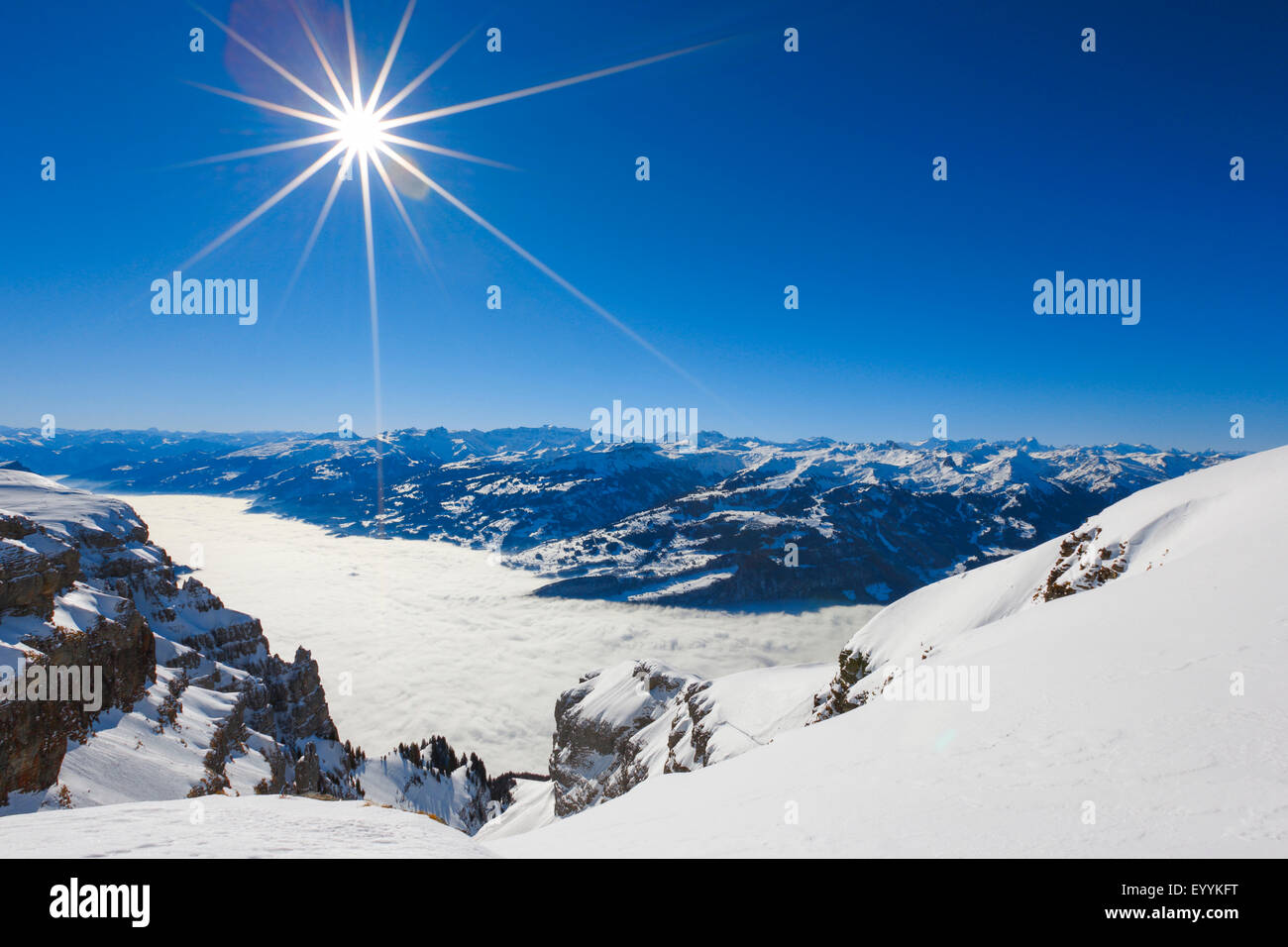 Östlichen Alpen und Churer Rheintal, Blick vom Chaeserrugg, Schweiz Stockfoto