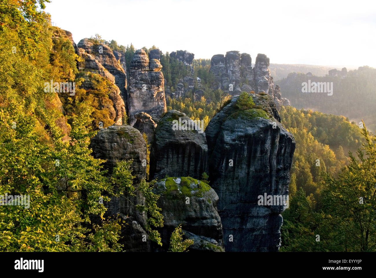 Felsformationen des Elbsandsteingebirges, Deutschland, Sachsen, Nationalpark Sächsische Schweiz Stockfoto