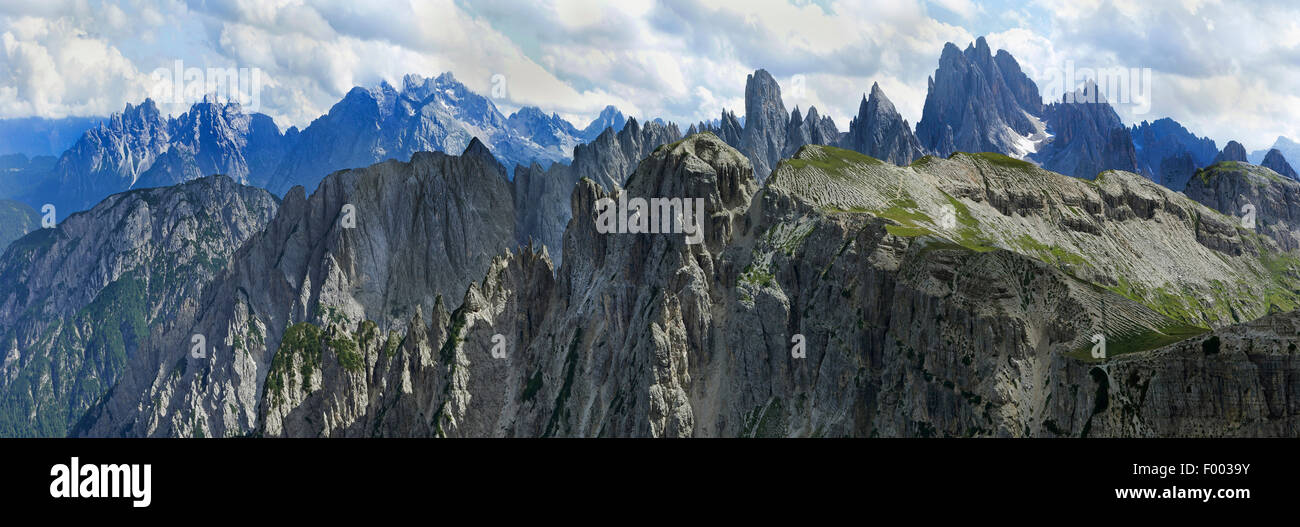 Blick vom Sellagruppe, Sextner Dolomiten, Dolomiten, Südtirol, Italien Stockfoto
