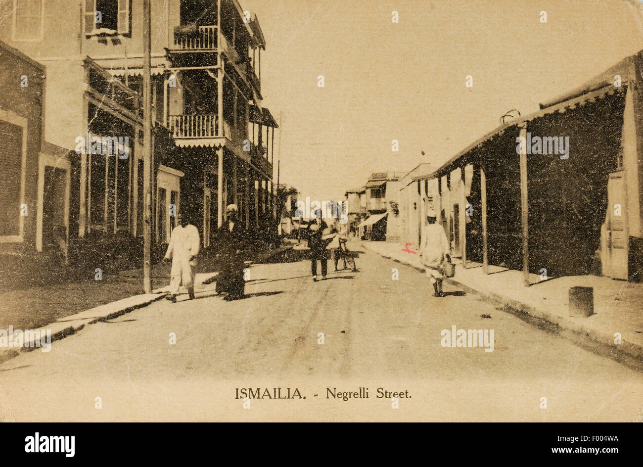 Ismailia, Ägypten - 1900--Negrelli Straße in den Suez-Kanal Stadt Ismailia, das Hauptquartier des Suez-Kanals.  COPYRIGHT FOTOSAMMLUNG VON BARRY IVERSON Stockfoto