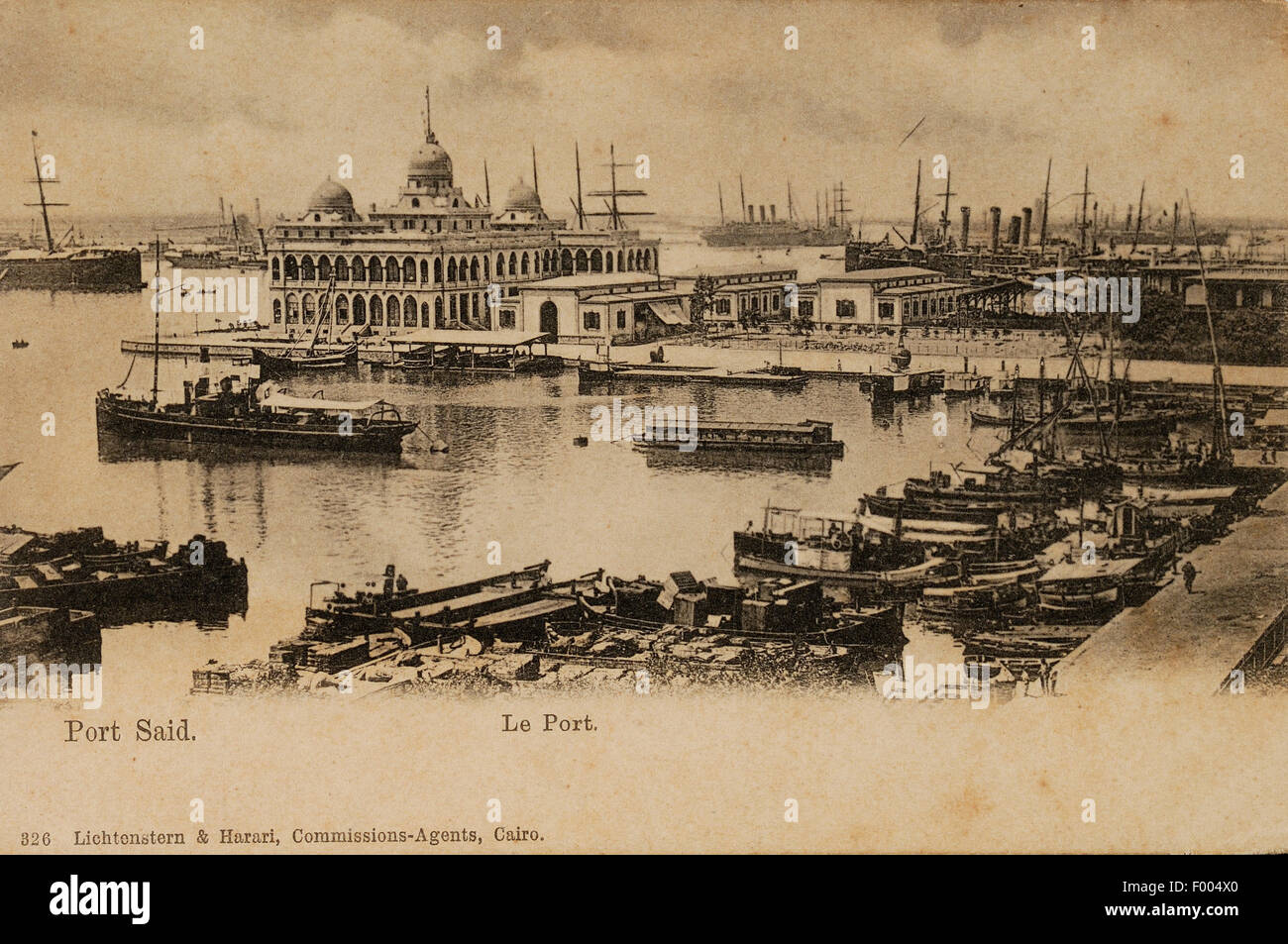 Port Said, Ägypten - 1900 s - eine Postkarte von der Suez-Kanal-Stadt an der Mündung des Suez-Kanals am Mittelmeer, ein Blick auf den Hafen.   COPYRIGHT FOTOSAMMLUNG VON BARRY IVERSON Stockfoto