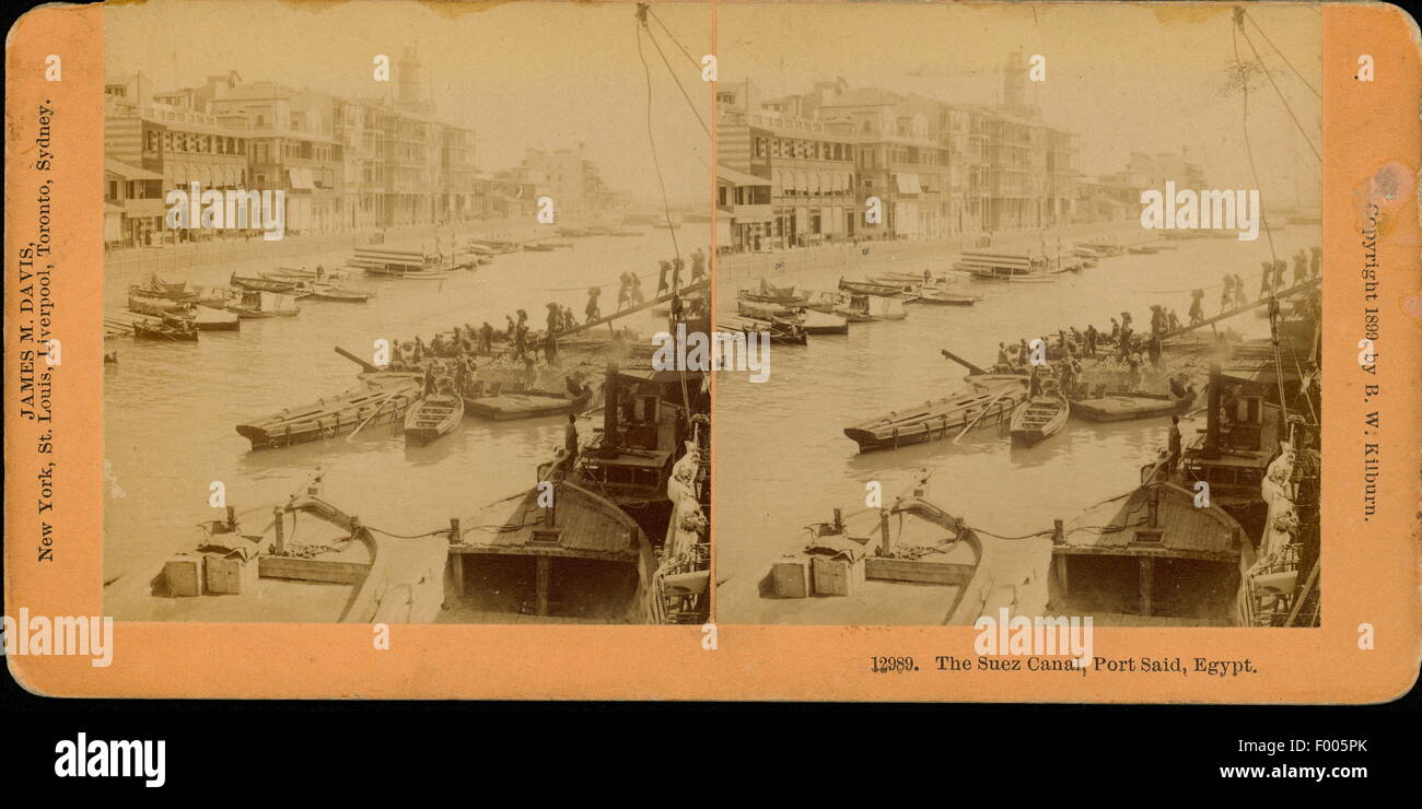 Port Said, Ägypten – 1900 s — ein Stereograph von Kilburn der Suez-Kanalstadt an der Mündung des Suez-Kanals am Mittelmeer, ein Blick auf den Hafen.   COPYRIGHT FOTOSAMMLUNG VON BARRY IVERSON Stockfoto