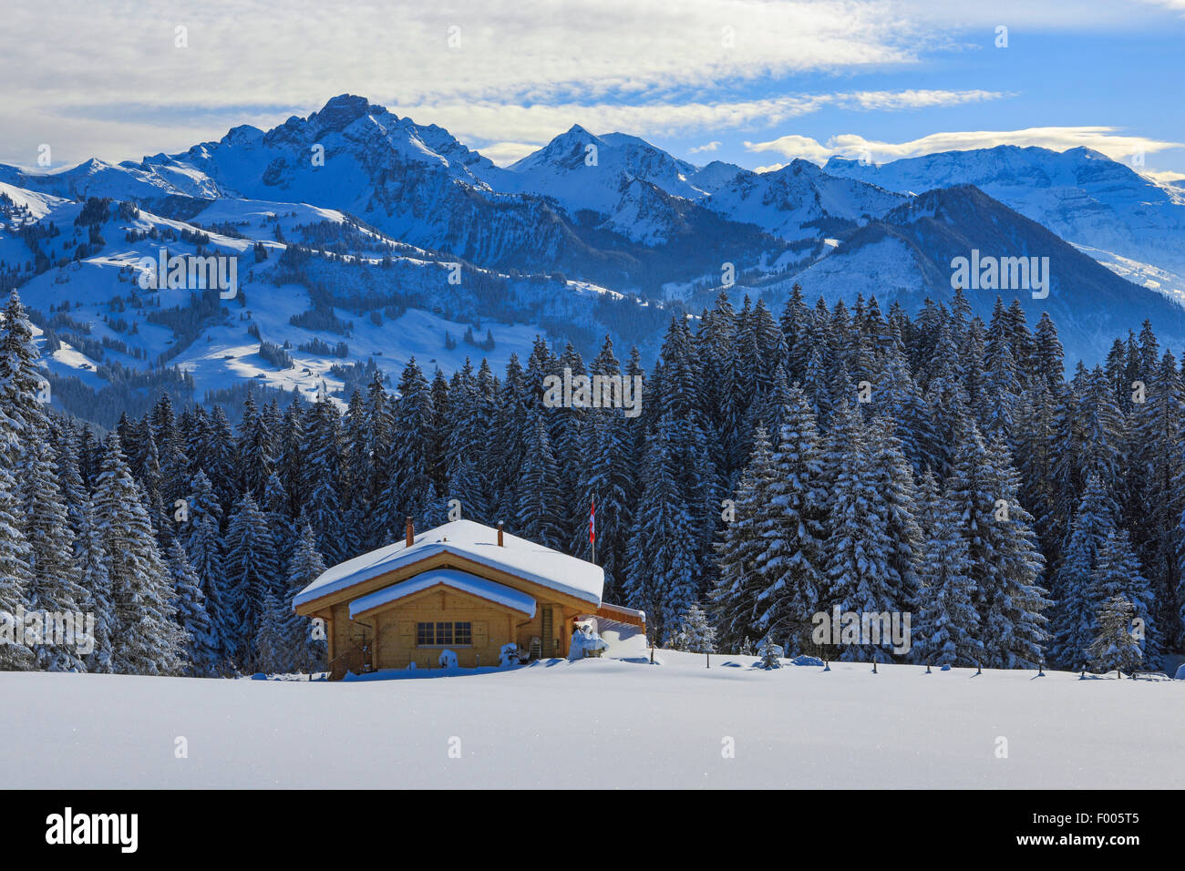 Ausblick von Jaun-Pass, Schweiz, Freiburger Voralpen Stockfoto