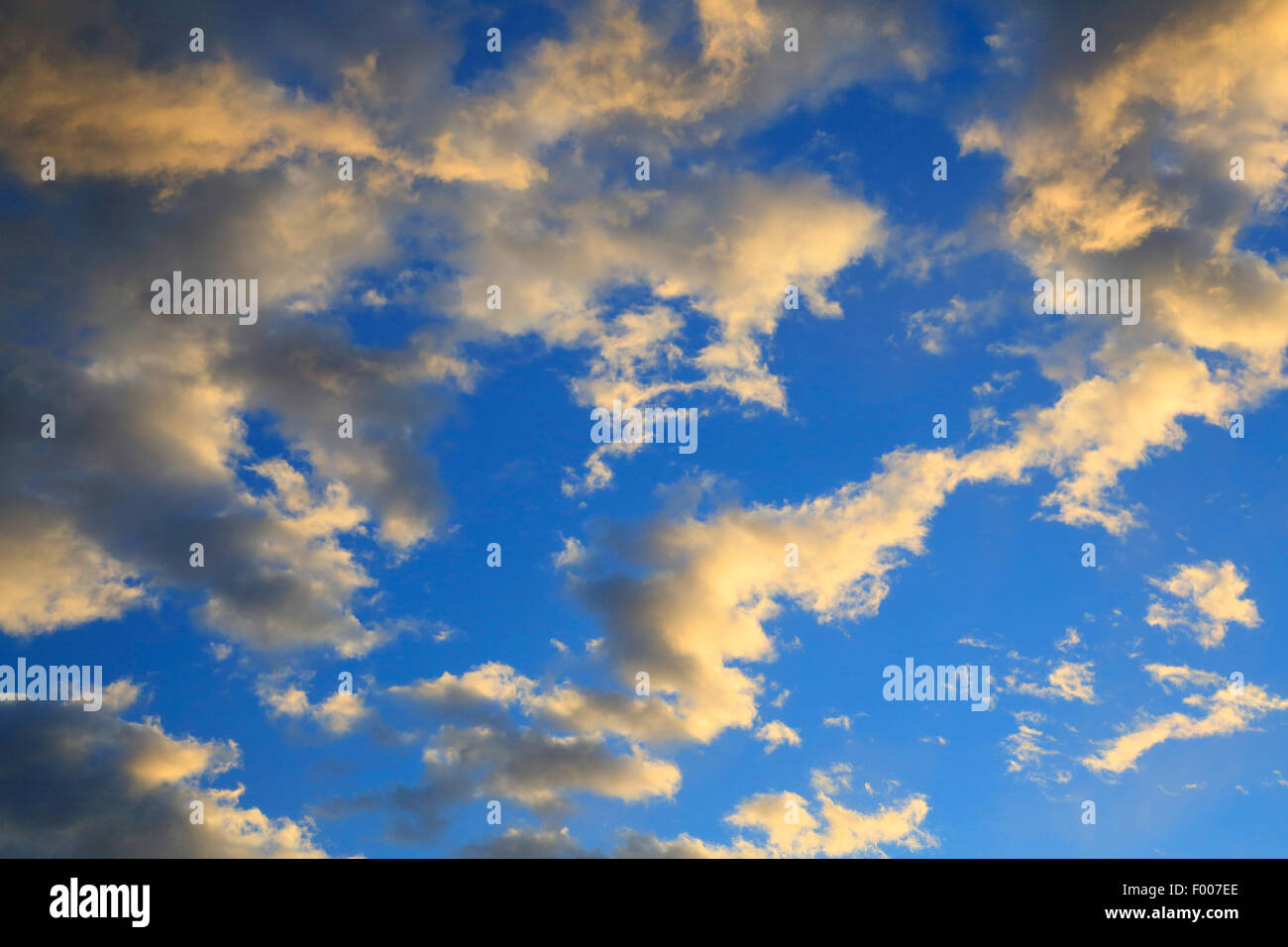 Wolken am blauen Himmel bei Sonnenuntergang, Deutschland Stockfoto