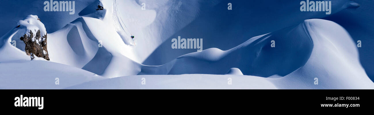 Freeskiing in den Alpen, Frankreich, Savoyen, La Plagne Stockfoto