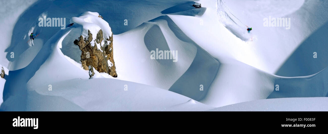 Freeskiing in den Alpen, Frankreich, Savoyen, La Plagne Stockfoto