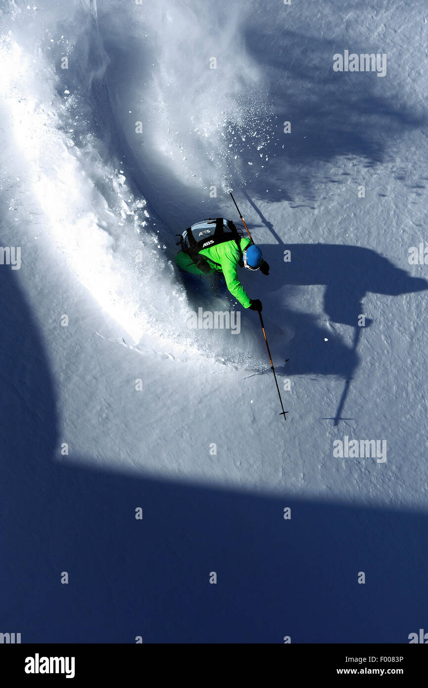 Freeskiing in den Alpen, Savoie, Frankreich, Tignes Stockfoto