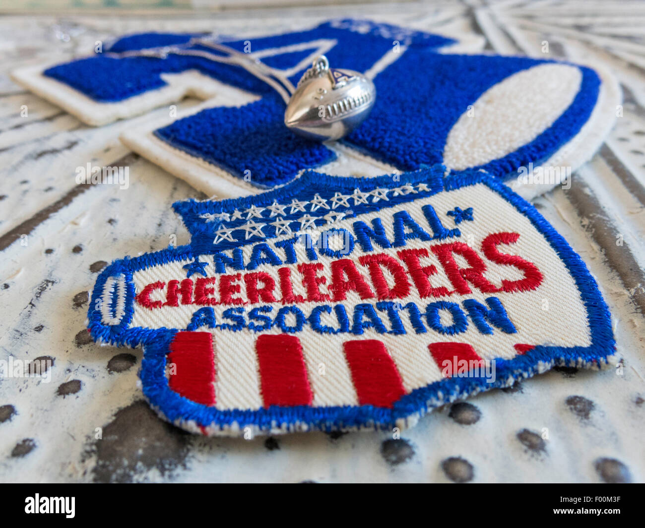 Nationalen Cheerleader Vereinigung Patch und Megaphon Block schreiben Stockfoto