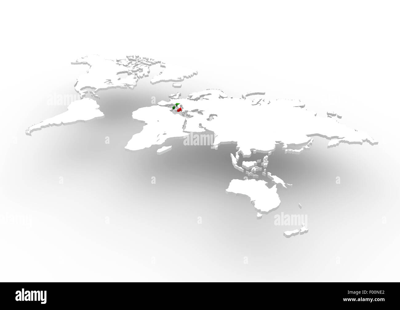 3D World Map mit Italien-Flagge Stockfoto
