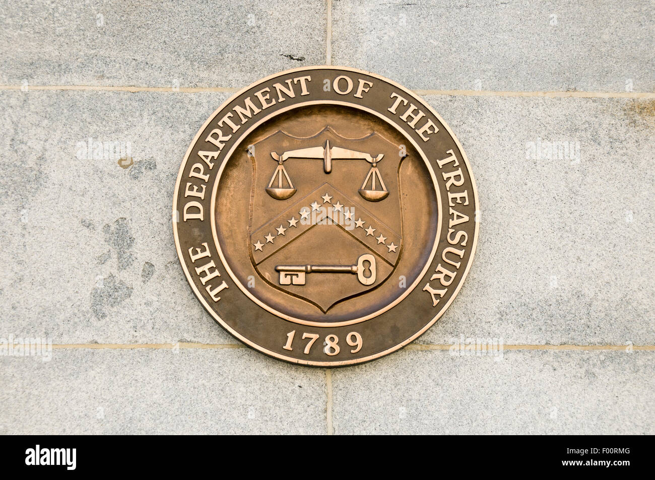 Das Wappen der uns Finanzministerium in Washington, D.C. Stockfoto