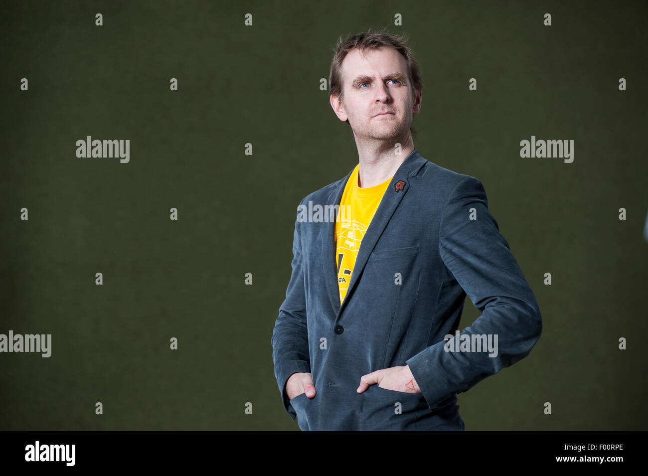 Schriftsteller und Kommentator Nick Harkaway, erscheinen auf dem Edinburgh International Book Festival. Stockfoto