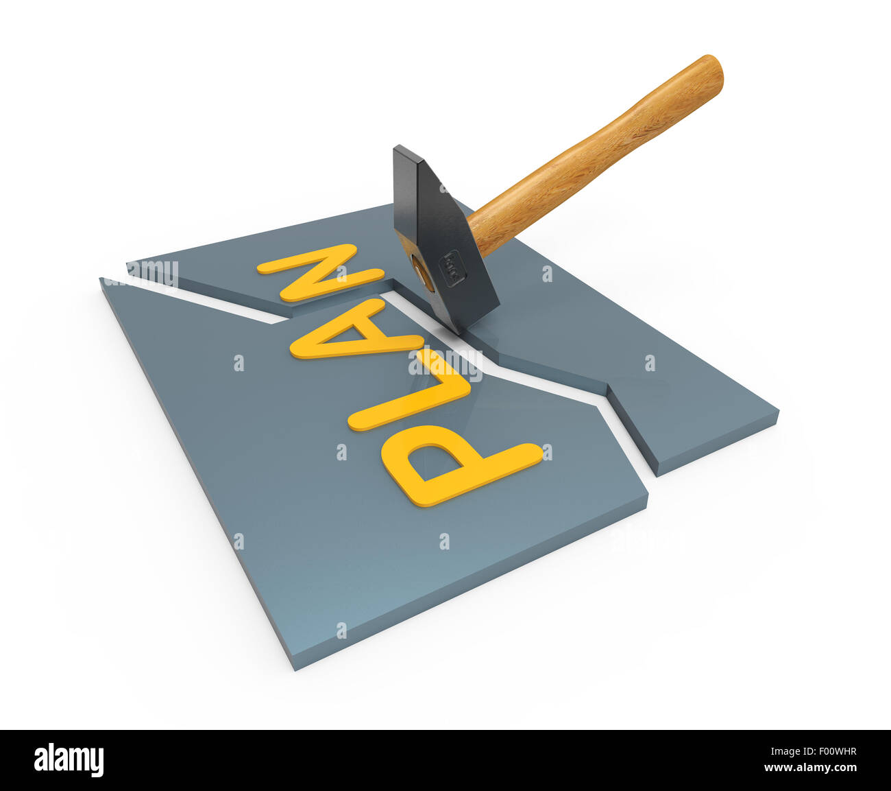 Gebrochene Plan großen Hammer als Konzept Stockfoto