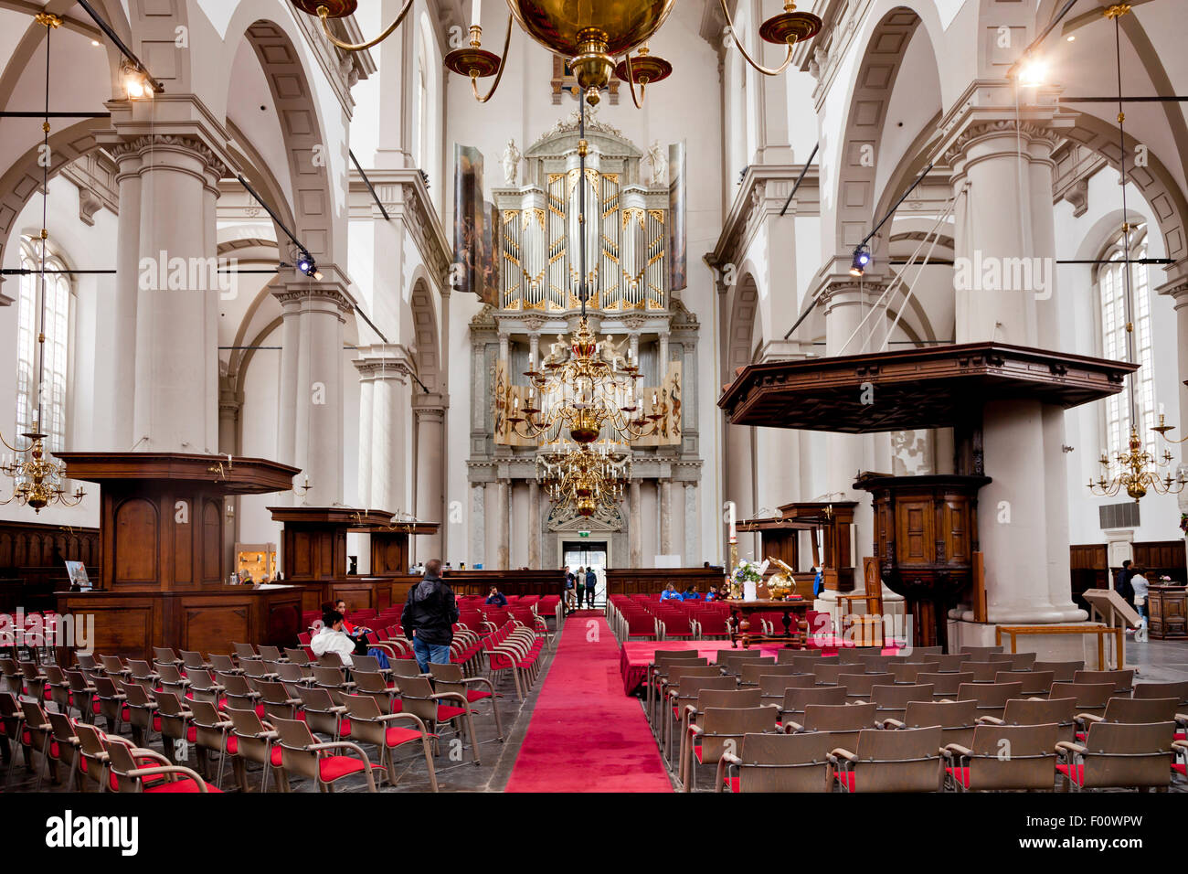 Innenraum der evangelischen Westerkerk in der niederländischen Hauptstadt Amsterdam, Nordholland, Niederlande Stockfoto