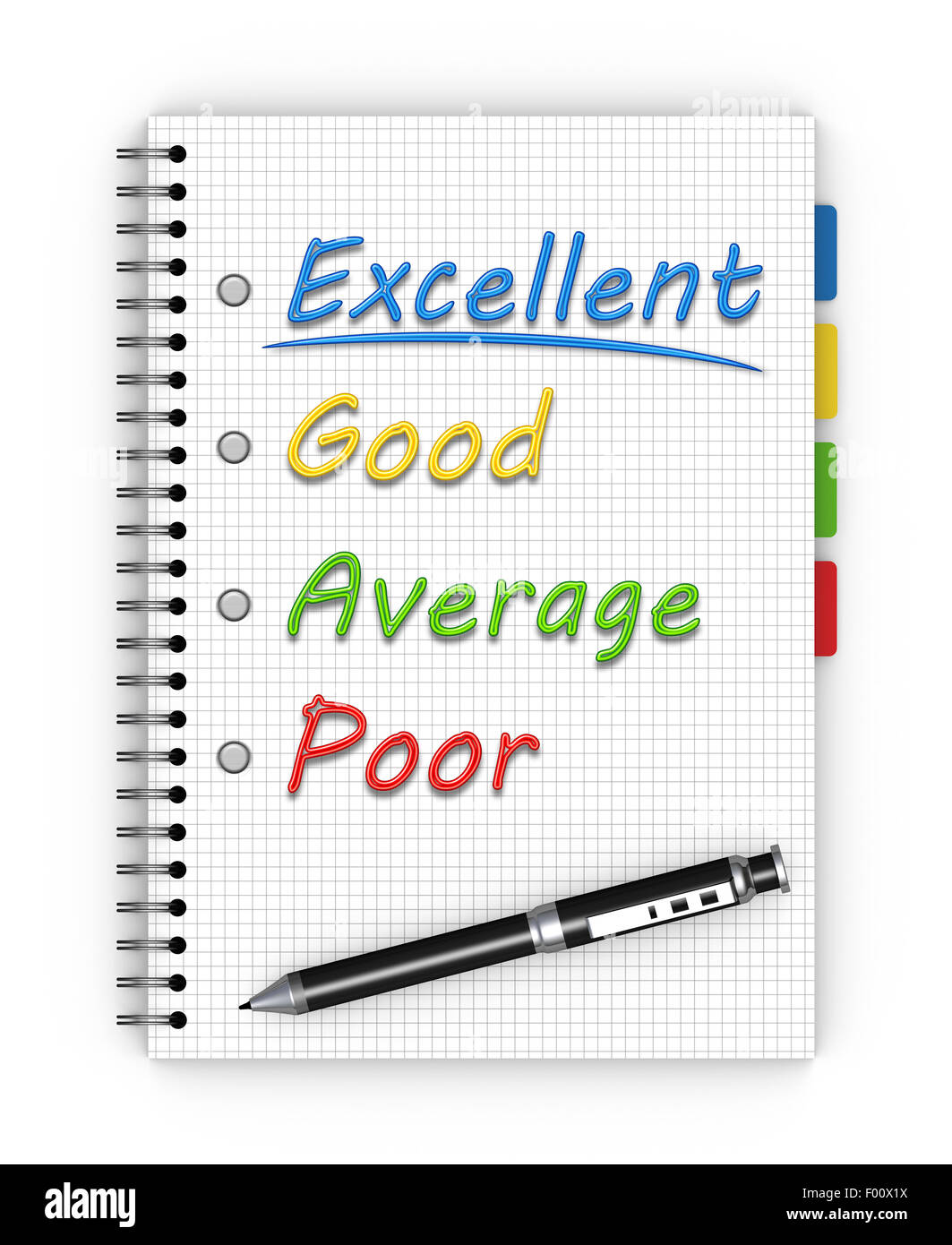 Kunden-Zufriedenheit-Umfrage-Formular mit Stift Stockfoto