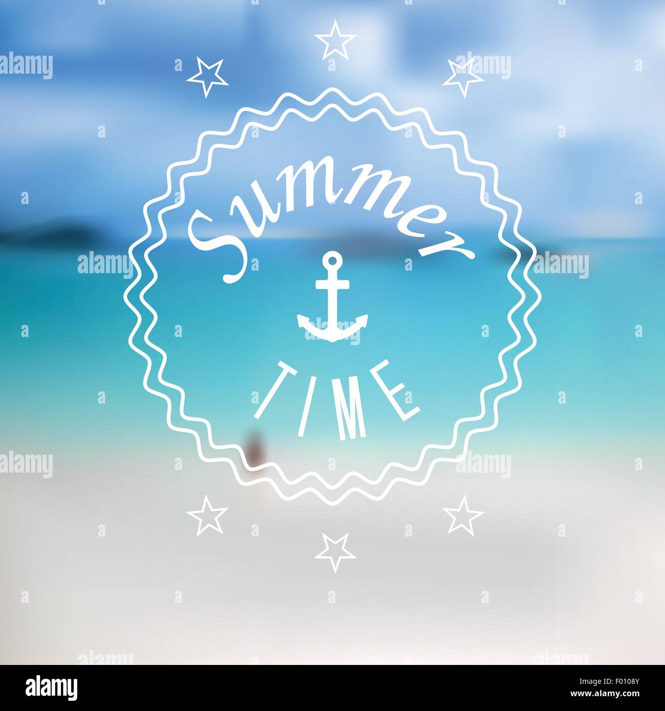 Sommer-Label mit unscharfen Sommer Meer Strand Hintergrund. Mesh-Vektor-Illustration. Stock Vektor