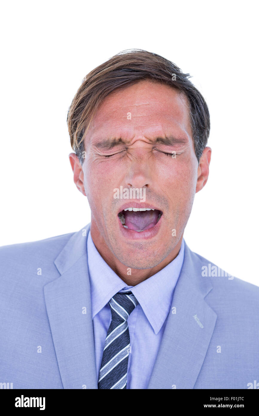 Gestressten Geschäftsmann bekommen Kopfschmerzen Stockfoto