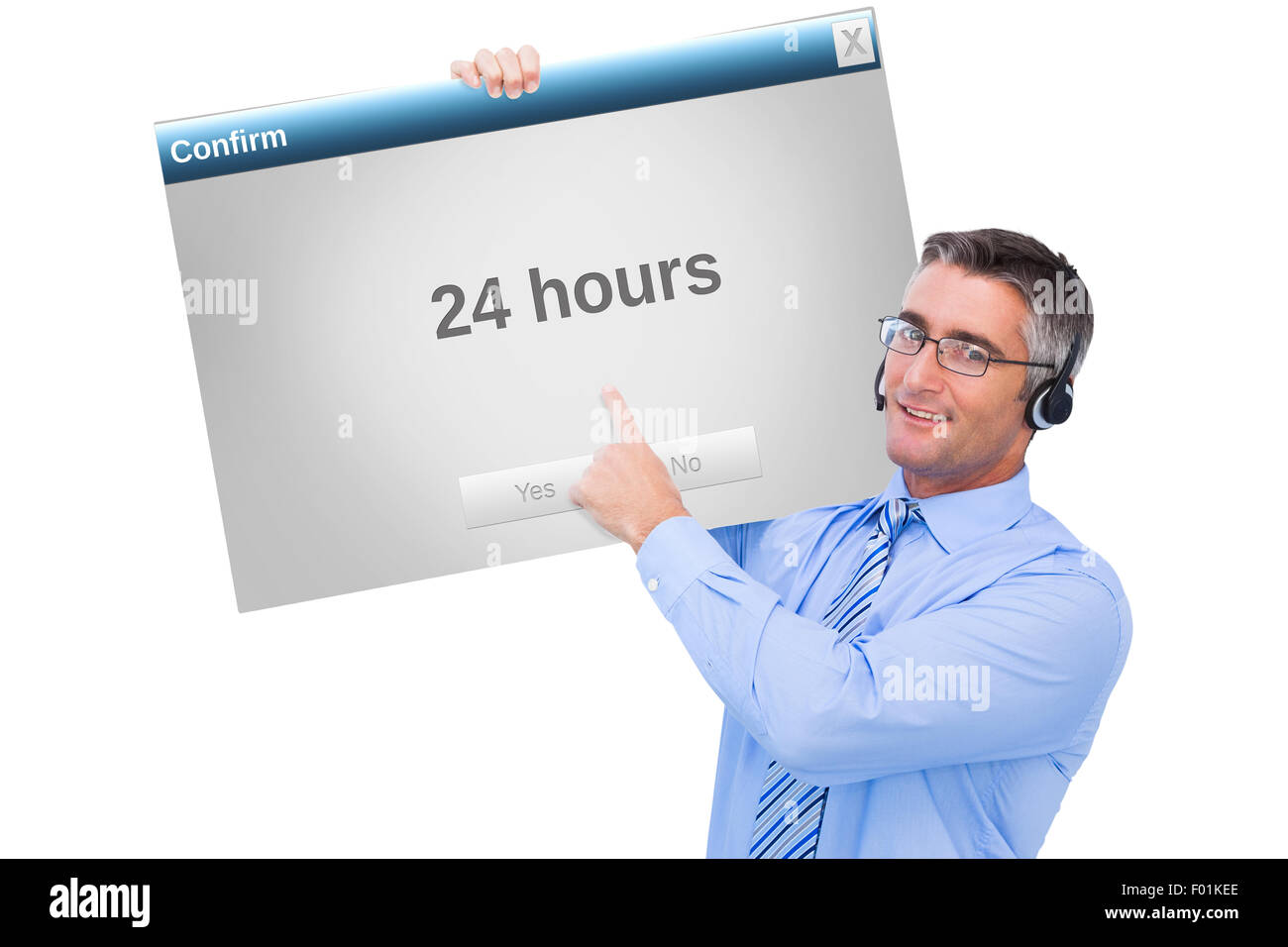 Zusammengesetztes Bild der Hand eines Geschäftsmannes hält ein weißes Kabel Stockfoto