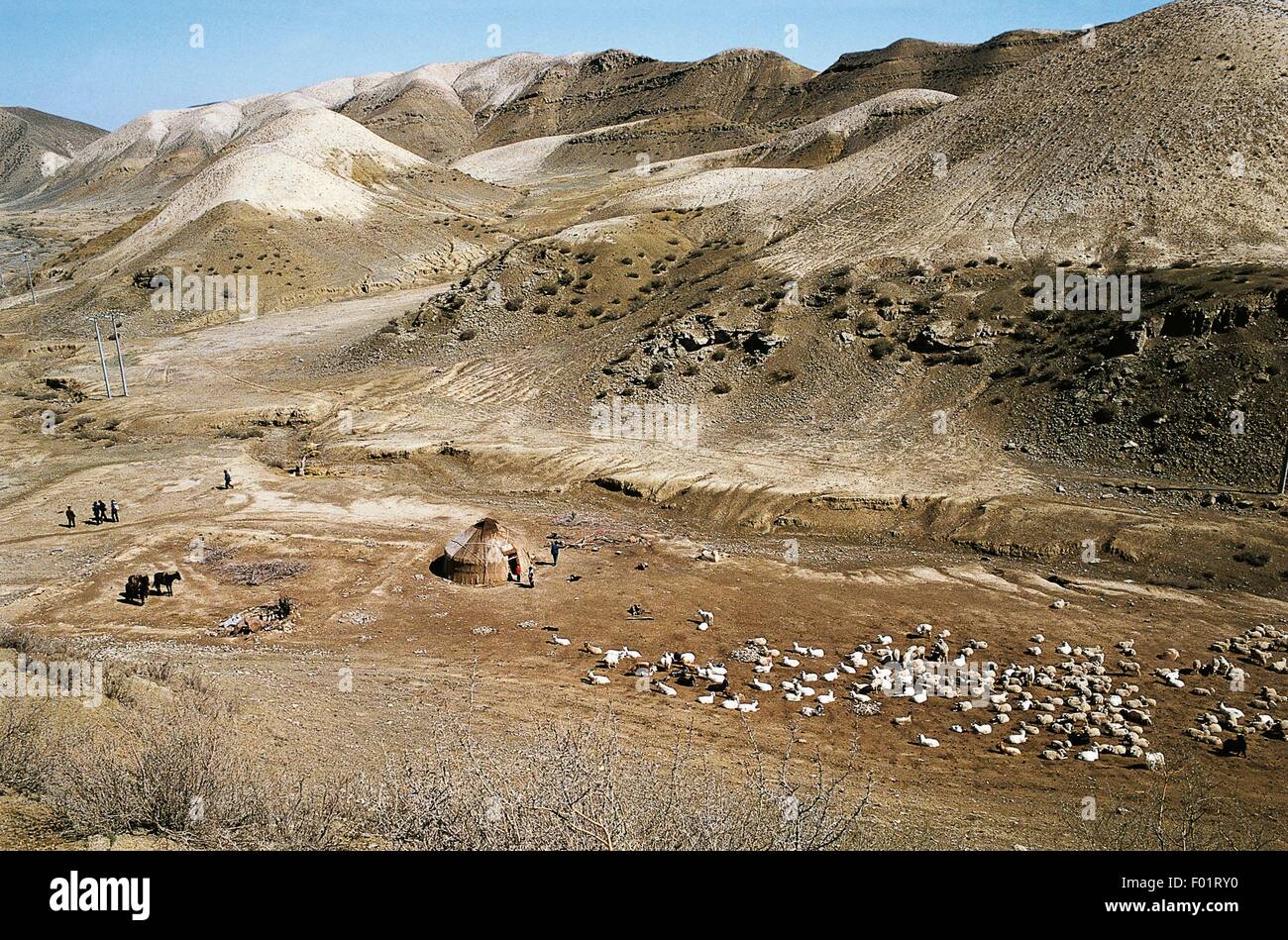 Lager der nomadische Kasachen, Sinkiang, China. Stockfoto
