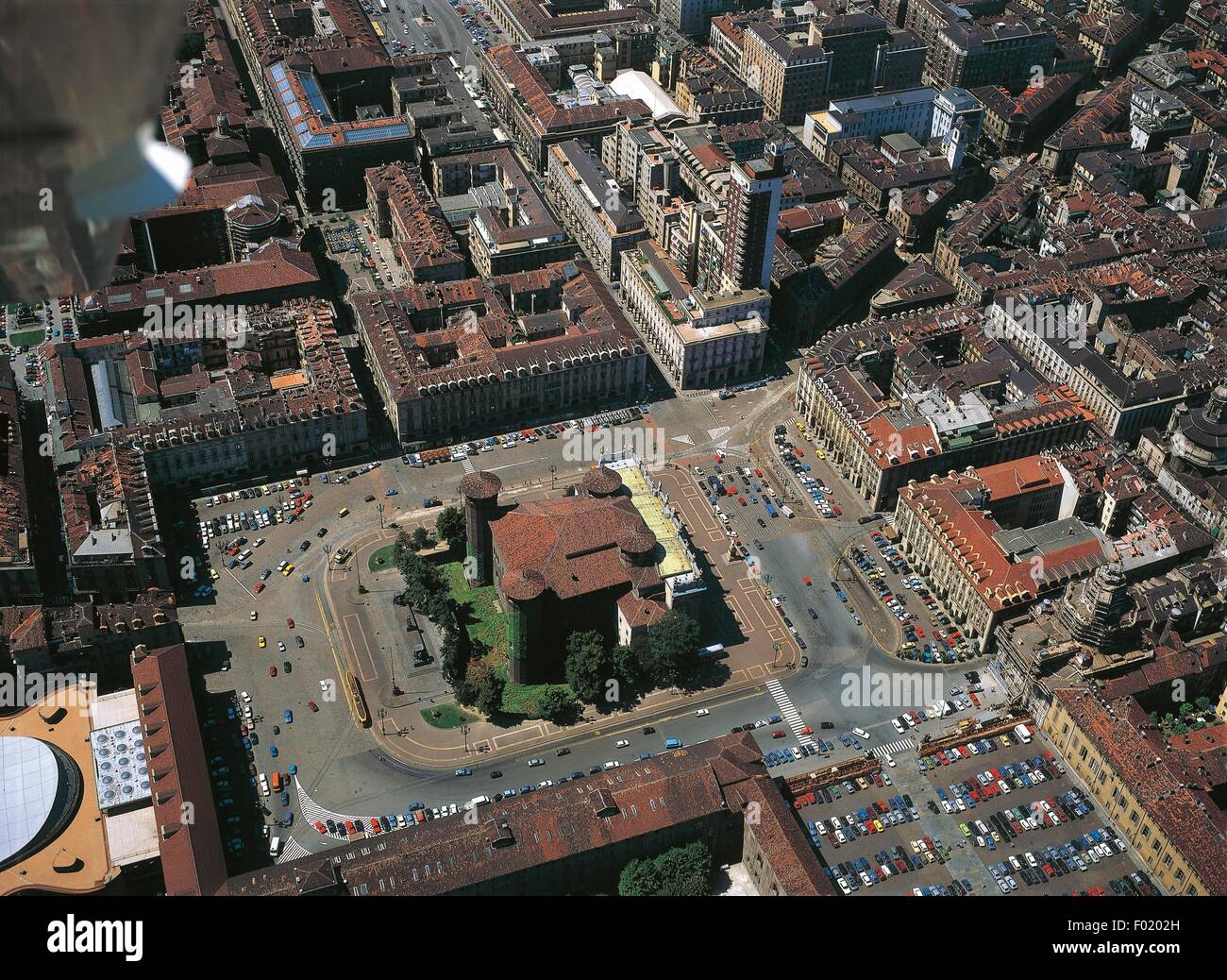 Luftaufnahme des Savoy royal Stadtresidenz Madama Palast (UNESCO-Weltkulturerbe, 1997). Architekt Filippo Juvarra, 1718 - Turin, Piemont Region, Italien Stockfoto