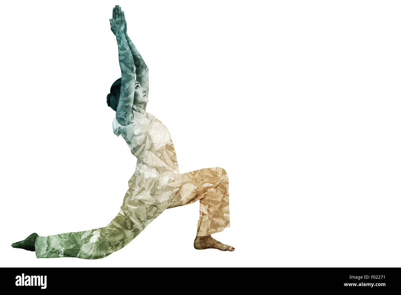 Zusammengesetztes Bild von Content Brünette in Tai Chi zu tun weiß Stockfoto