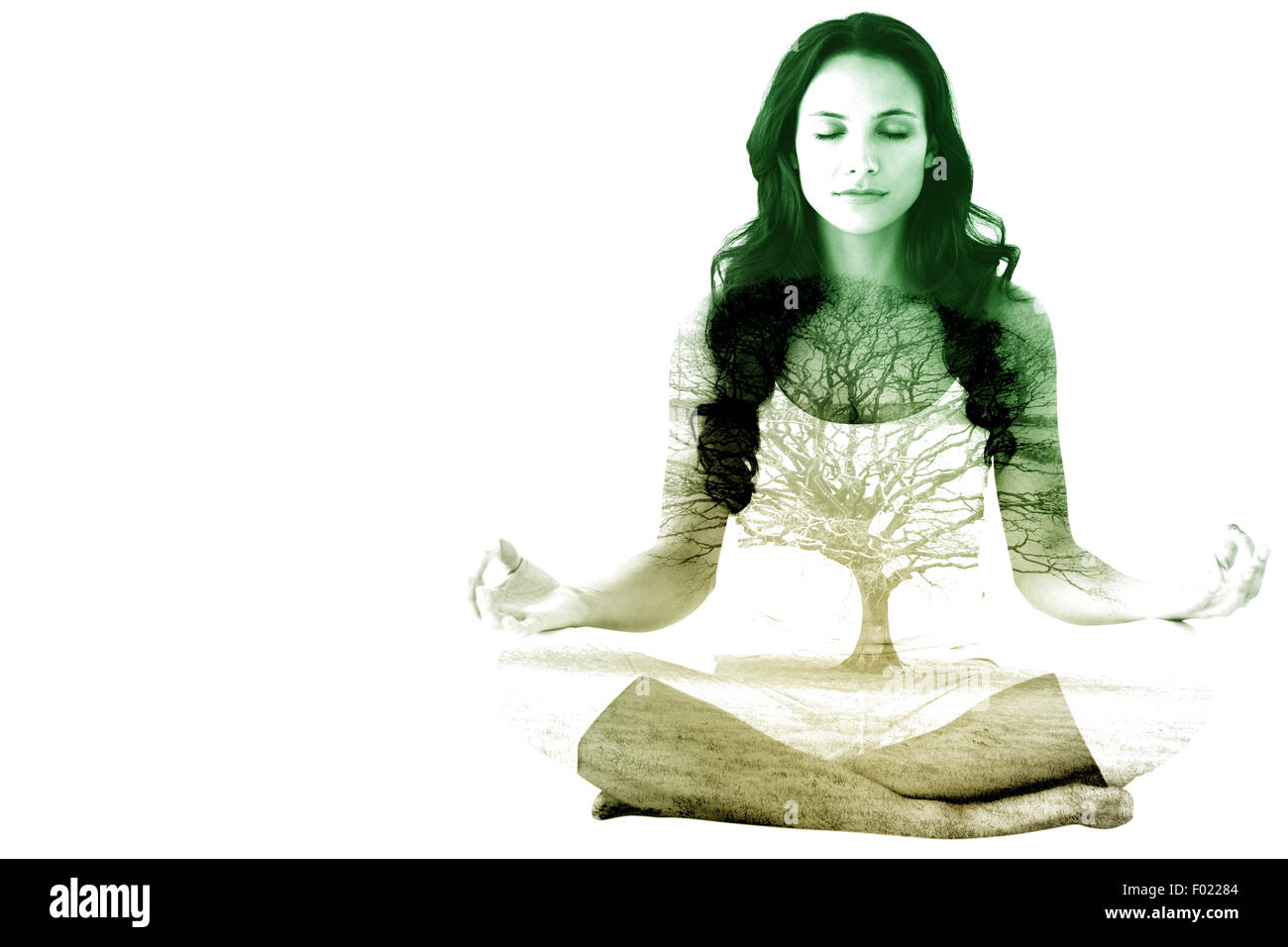 Zusammengesetztes Bild hübsche Brünette beim yoga Stockfoto